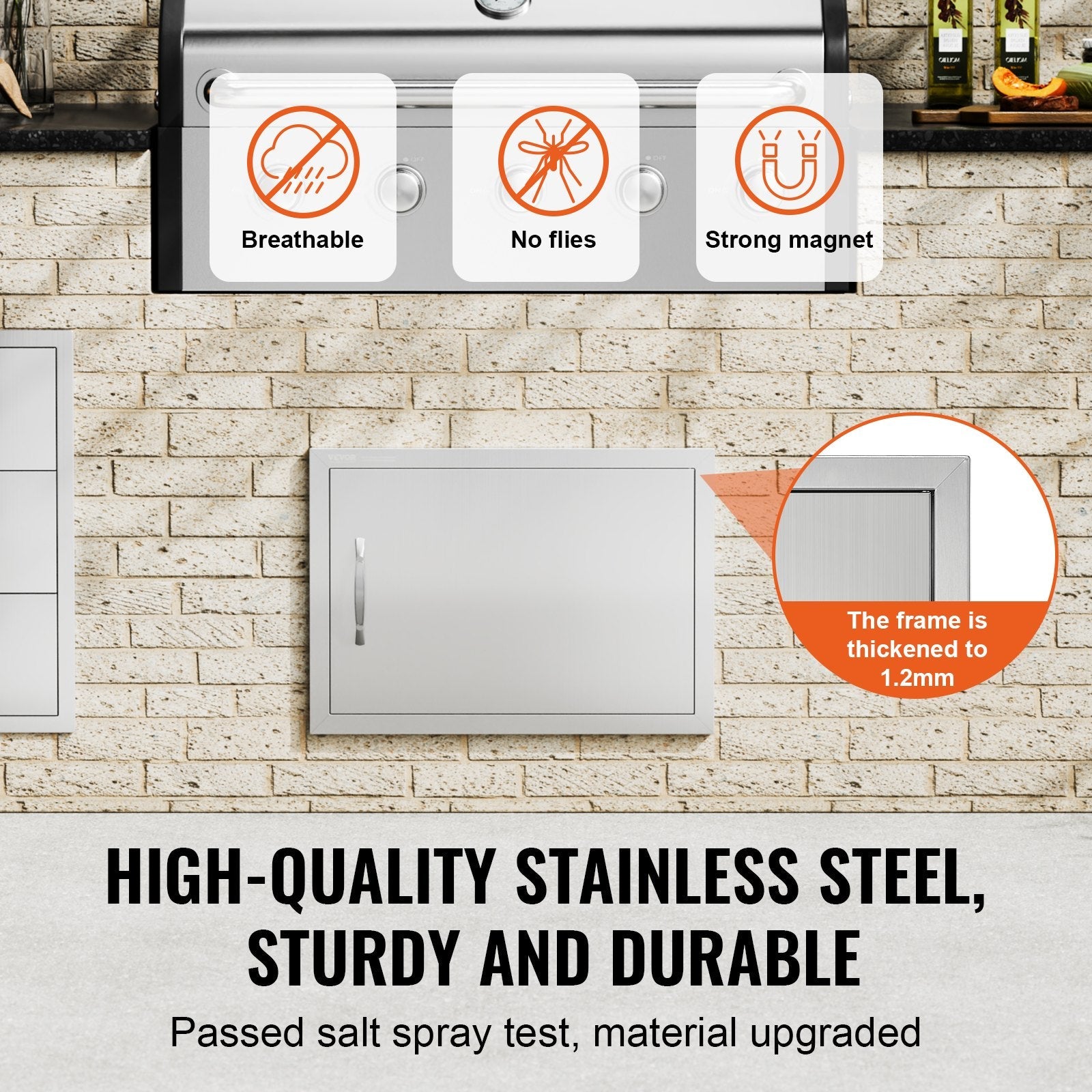 VEVOR BBQ Access Door, 24W x 17H Inch Single Outdoor Kitchen Door, Stainless Steel Flush Mount Door, Wall Vertical Door with Handle, for BBQ Island, Grilling Station, Outside Cabinet 