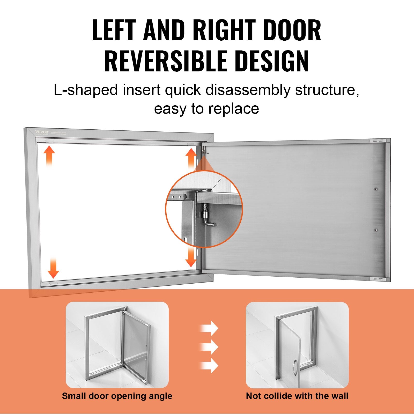 VEVOR BBQ Access Door, 24W x 17H Inch Single Outdoor Kitchen Door, Stainless Steel Flush Mount Door, Wall Vertical Door with Handle, for BBQ Island, Grilling Station, Outside Cabinet 