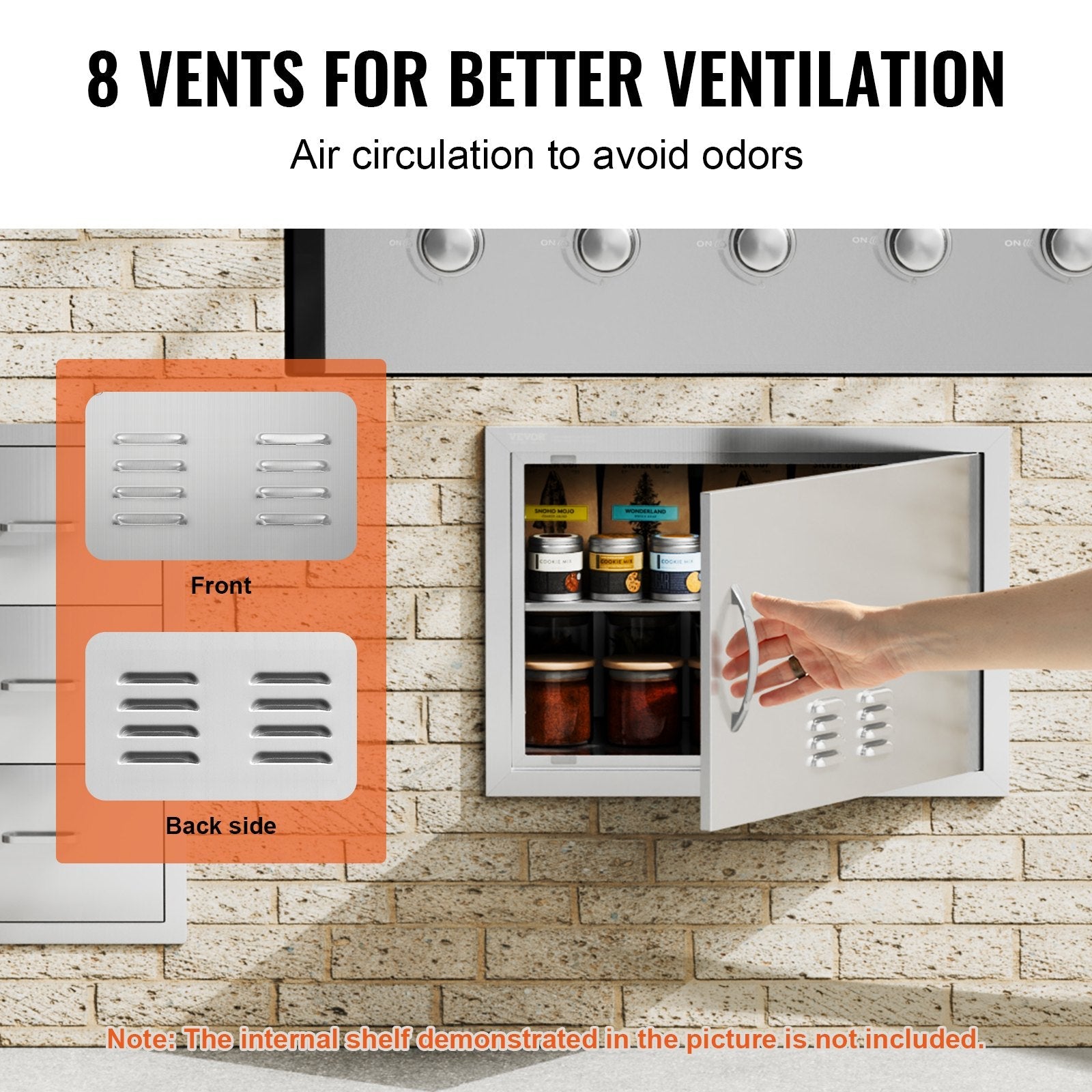 VEVOR BBQ Access Door, 24W x 17H Inch Single Outdoor Kitchen Door, Stainless Steel Flush Mount Door, Wall Vertical Door with Handle and vents, for BBQ Island, Grilling Station, Outside Cabinet 