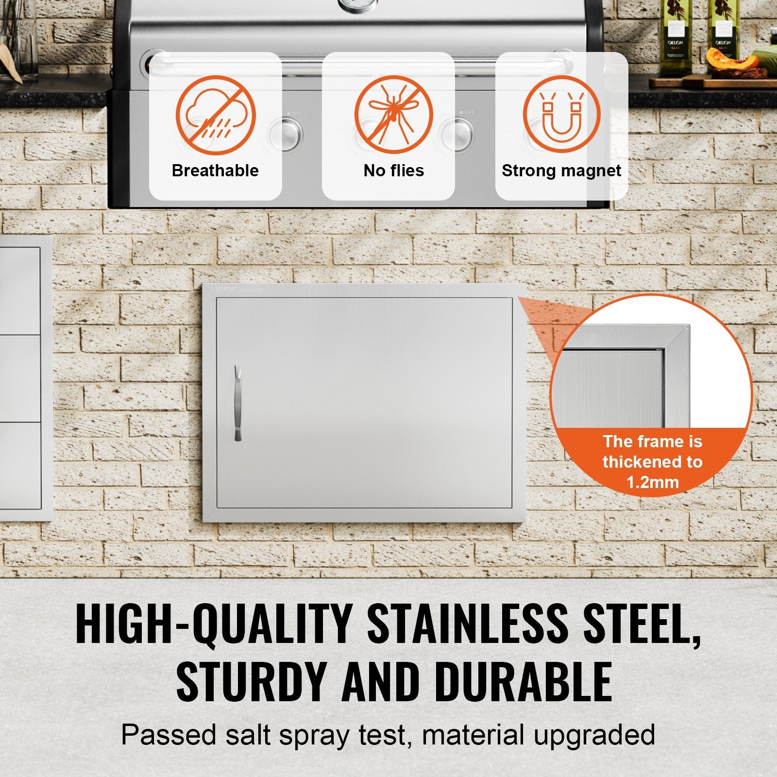 VEVOR BBQ Access Door, 27W x 20H Inch Single Outdoor Kitchen Door, Stainless Steel Flush Mount Door, Wall Vertical Door with Handle, for BBQ Island, Grilling Station, Outside Cabinet 