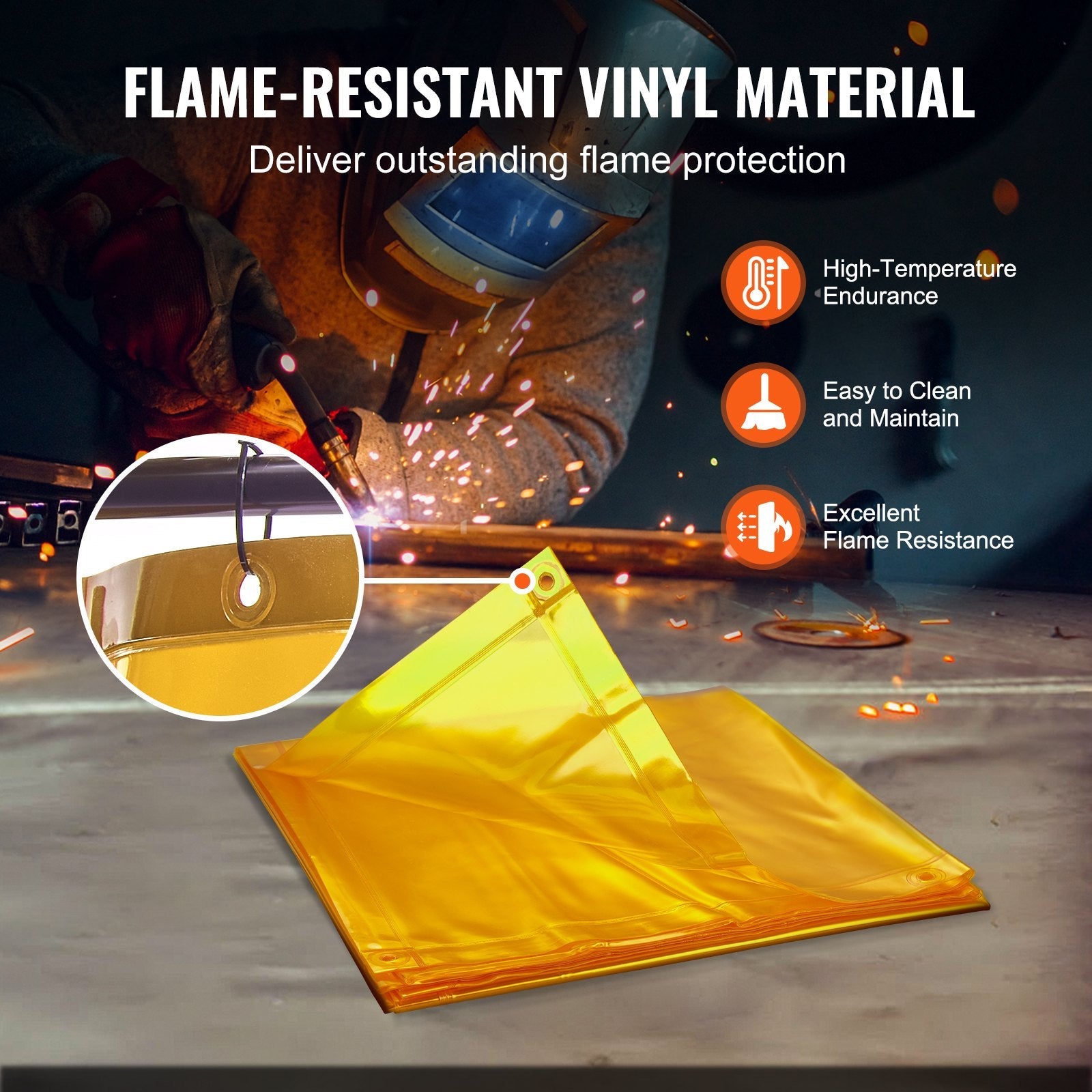 VEVOR Welding Screen with Frame, 6' x 8' Welding Curtain Screen, Flame-Resistant Vinyl Welding Protection Screen on 4 Swivel Wheel (2 Lockable), Moveable & Professional for Workshop/Industrial, Yellow 