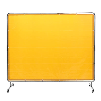 VEVOR Welding Screen with Frame, 6' x 8' Welding Curtain Screen, Flame-Resistant Vinyl Welding Protection Screen on 4 Swivel Wheel (2 Lockable), Moveable & Professional for Workshop/Industrial, Yellow 