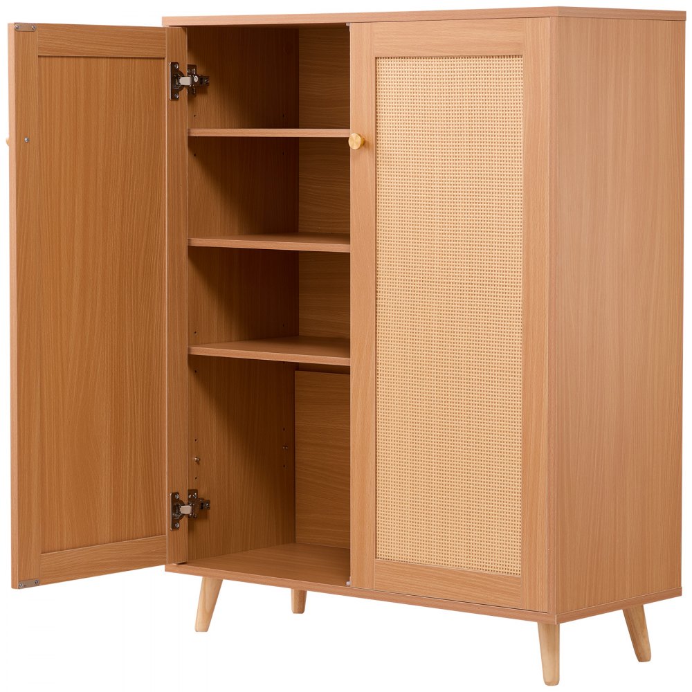 VEVOR Rattan Shoe Cabinet 5 Tiers Shoe Organizer 2 Doors & Adjustable Shelves 