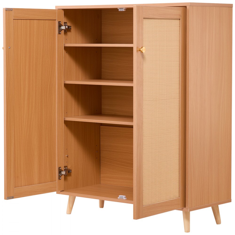 VEVOR Rattan Shoe Cabinet 5 Tiers Shoe Organizer 2 Doors & Adjustable Shelves 