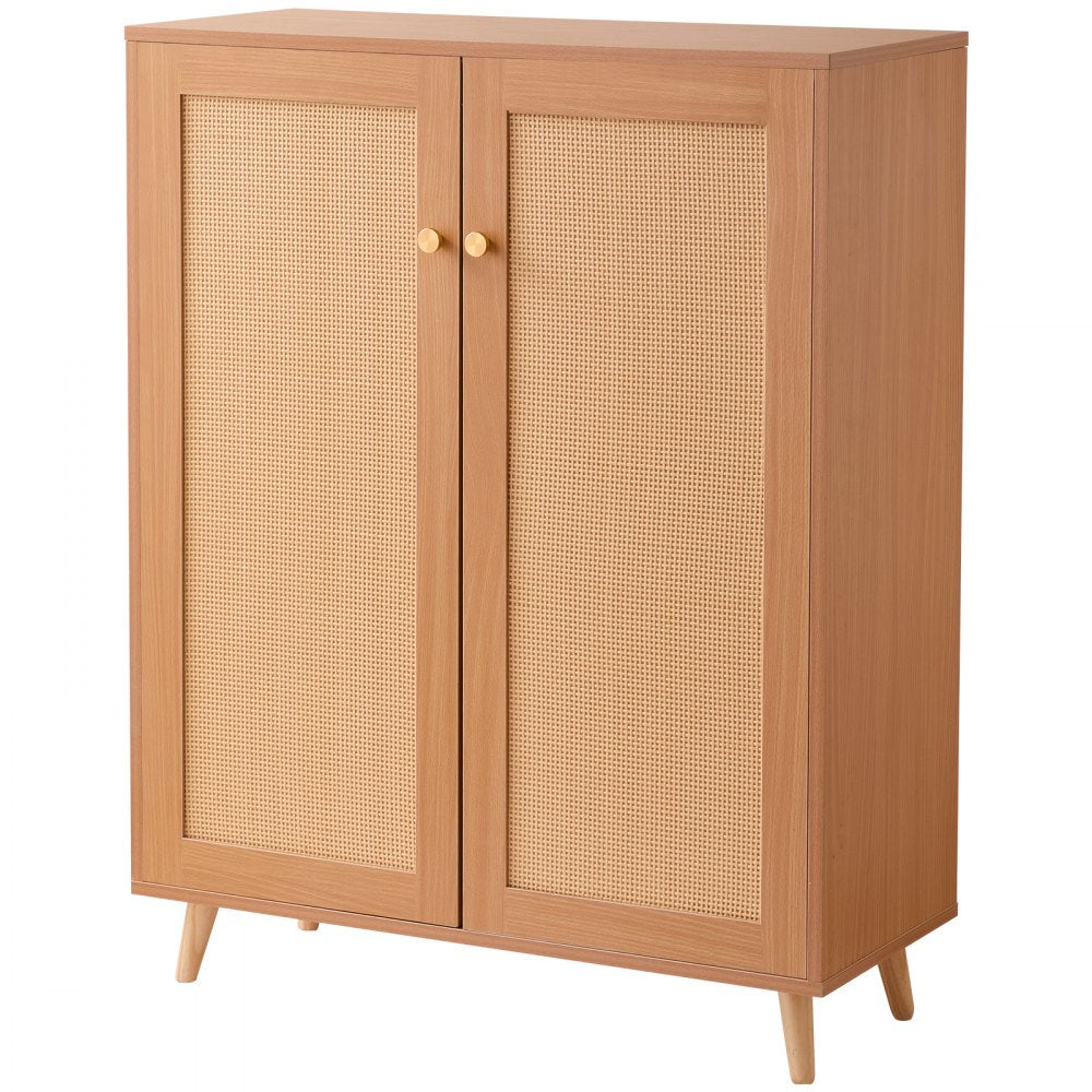 VEVOR Rattan Shoe Cabinet 5 Tiers Shoe Organizer 2 Doors & Adjustable Shelves 