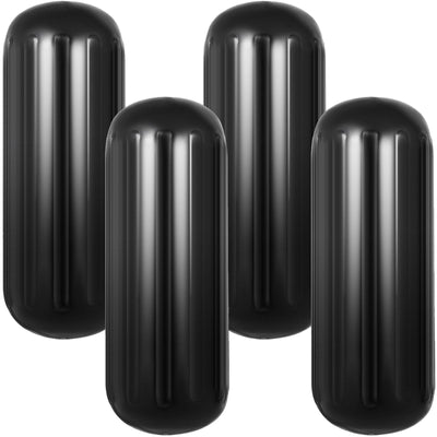 VEVOR Boat Fender, 10 x 28 Inch Inflatable Vinyl Boat Fenders, 4 pcs Ribbed Boat Bumpers, with Center Hole, for Bumpers Protection, Black 