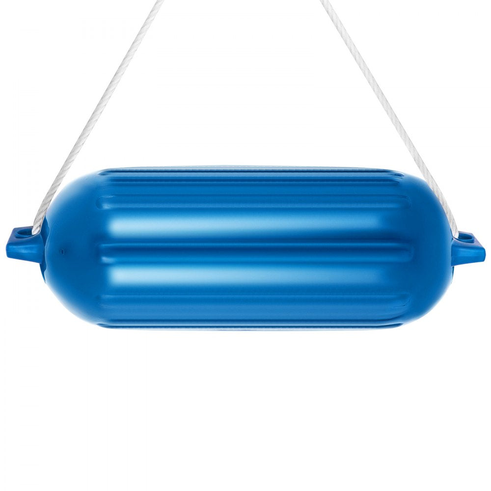 VEVOR Boat Fender 8.5 x 27 inches Blue Boat Protection Pack of 4 Ribbed Twin Eyes Boat Fender Bumper and Pump to Inflate 