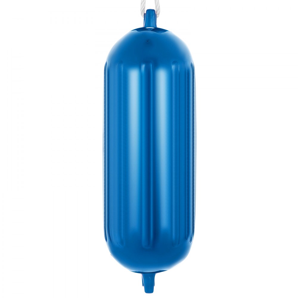 VEVOR Boat Fender 8.5 x 27 inches Blue Boat Protection Pack of 4 Ribbed Twin Eyes Boat Fender Bumper and Pump to Inflate 