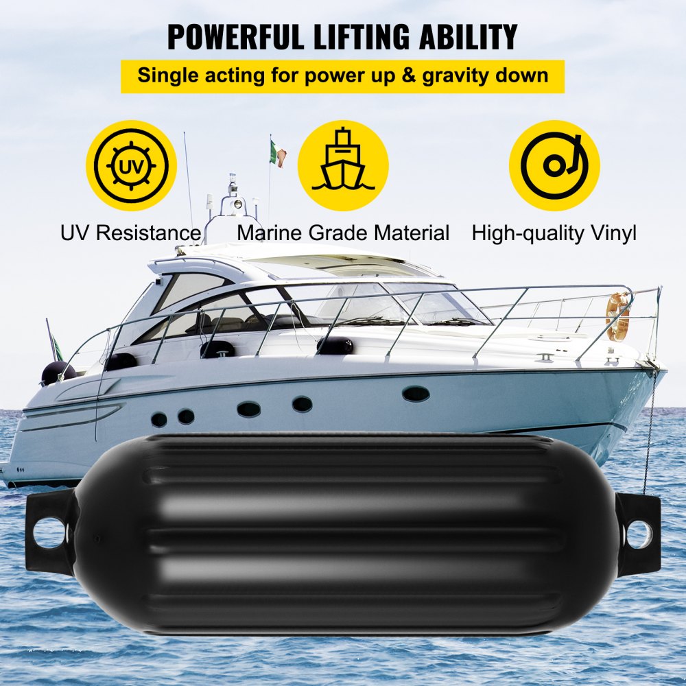 VEVOR Boat Fenders 4 Ribbed 8\" x 27\" PVC Bumper Dock Shield Protection Black 