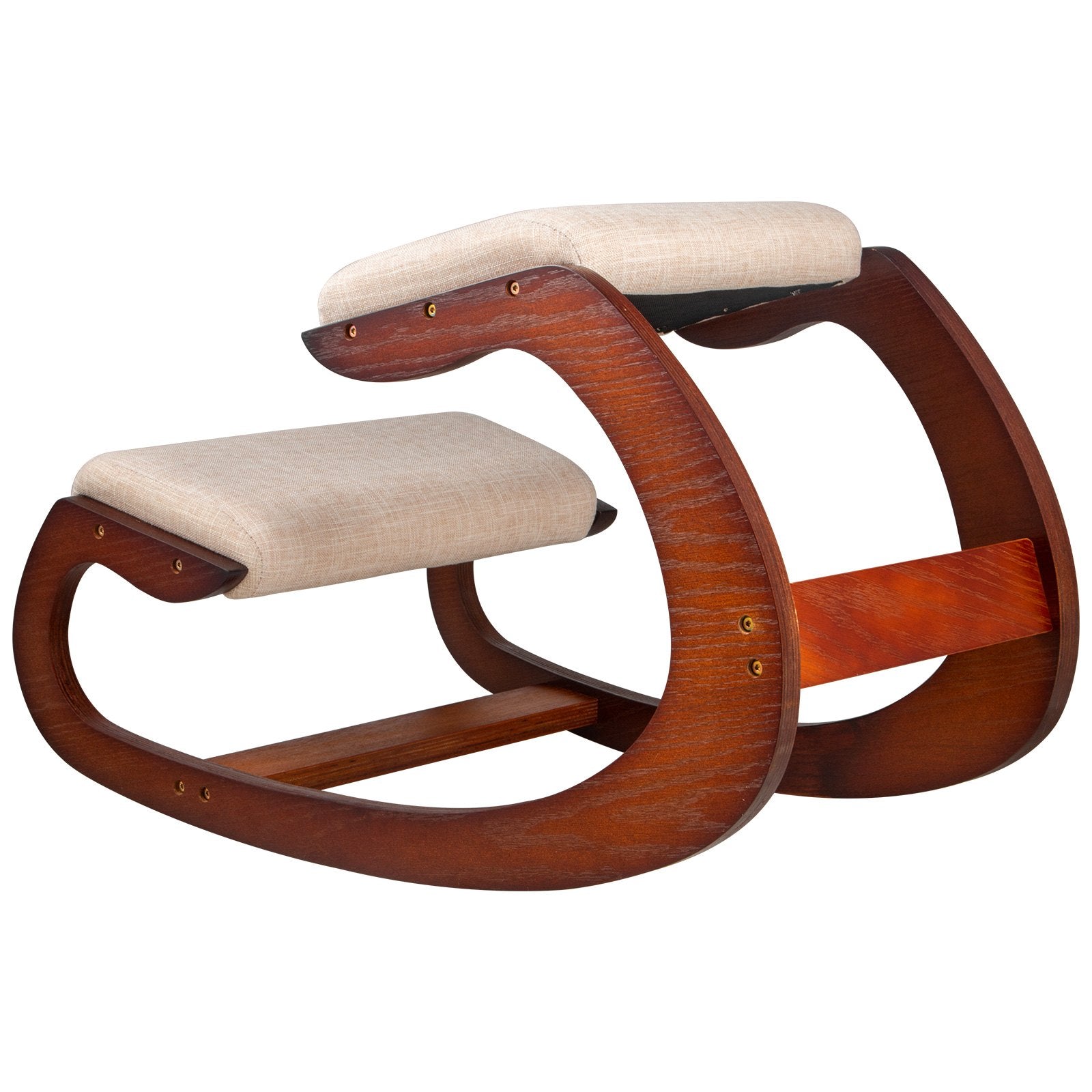 VEVOR Kneeling Chair Rocking Wooden Heavy Duty Better Posture Kneeling Stool 330lbs Load Posture Correct Office Stool Pecan 