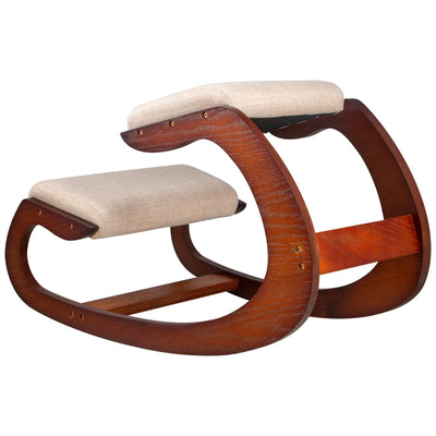 VEVOR Kneeling Chair Rocking Wooden Heavy Duty Better Posture Kneeling Stool 330lbs Load Posture Correct Office Stool Pecan 