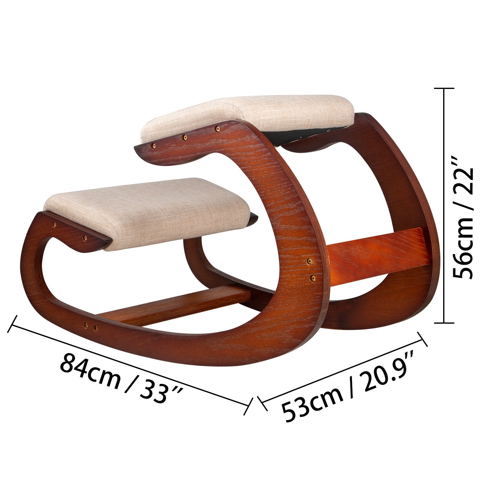VEVOR Kneeling Chair Rocking Wooden Heavy Duty Better Posture Kneeling Stool 330lbs Load Posture Correct Office Stool Pecan 