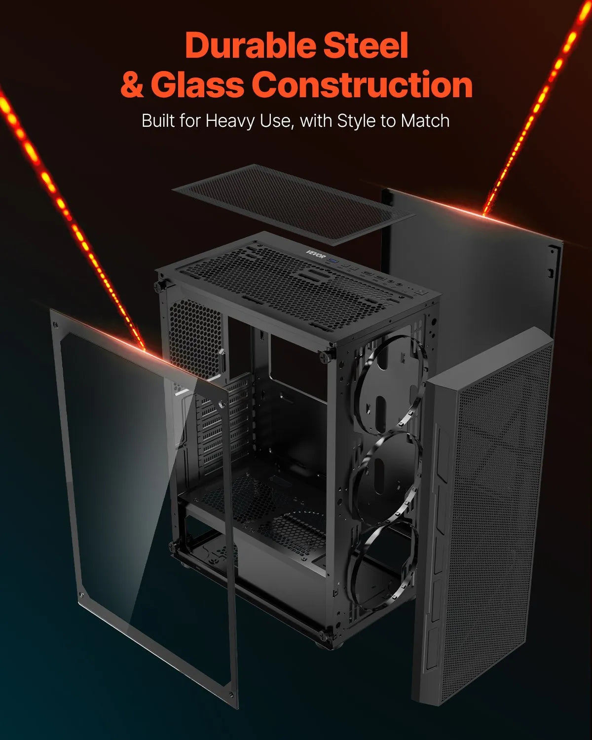 VEVOR Mid-Tower ATX PC Gaming Case Computer Case Box with 3 x 120 mm ARGB Fans