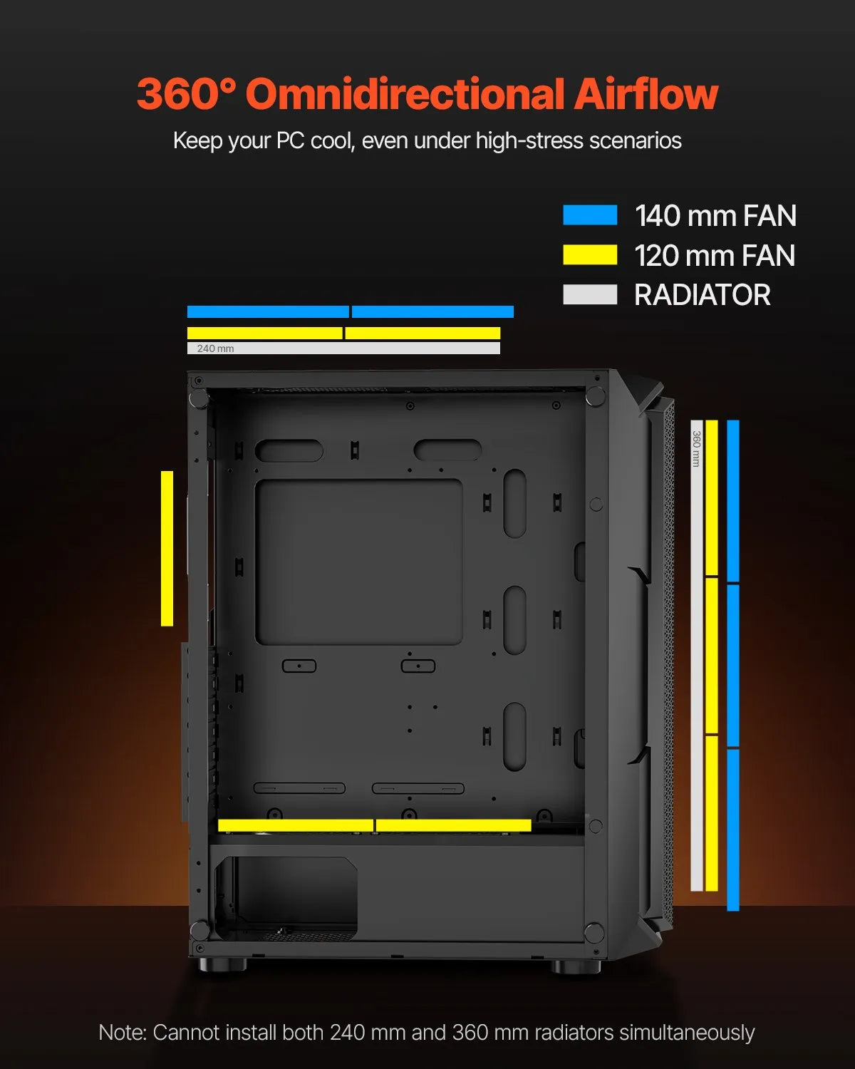 VEVOR Mid-Tower ATX PC Gaming Case Computer Case Box with 4 x 120 mm ARGB Fans