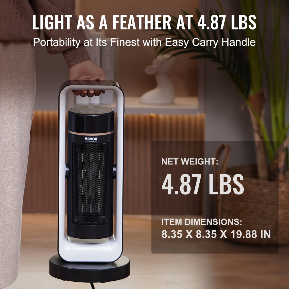 VEVOR Electric Space Heater with Thermostat Remote Control, 1000W/1500W 2-Level Adjustable Quiet Ceramic Heater Fan, 20 in Tip-Over Shutdown Overheat Protection Small Heaters for Office Room Desk Indo 