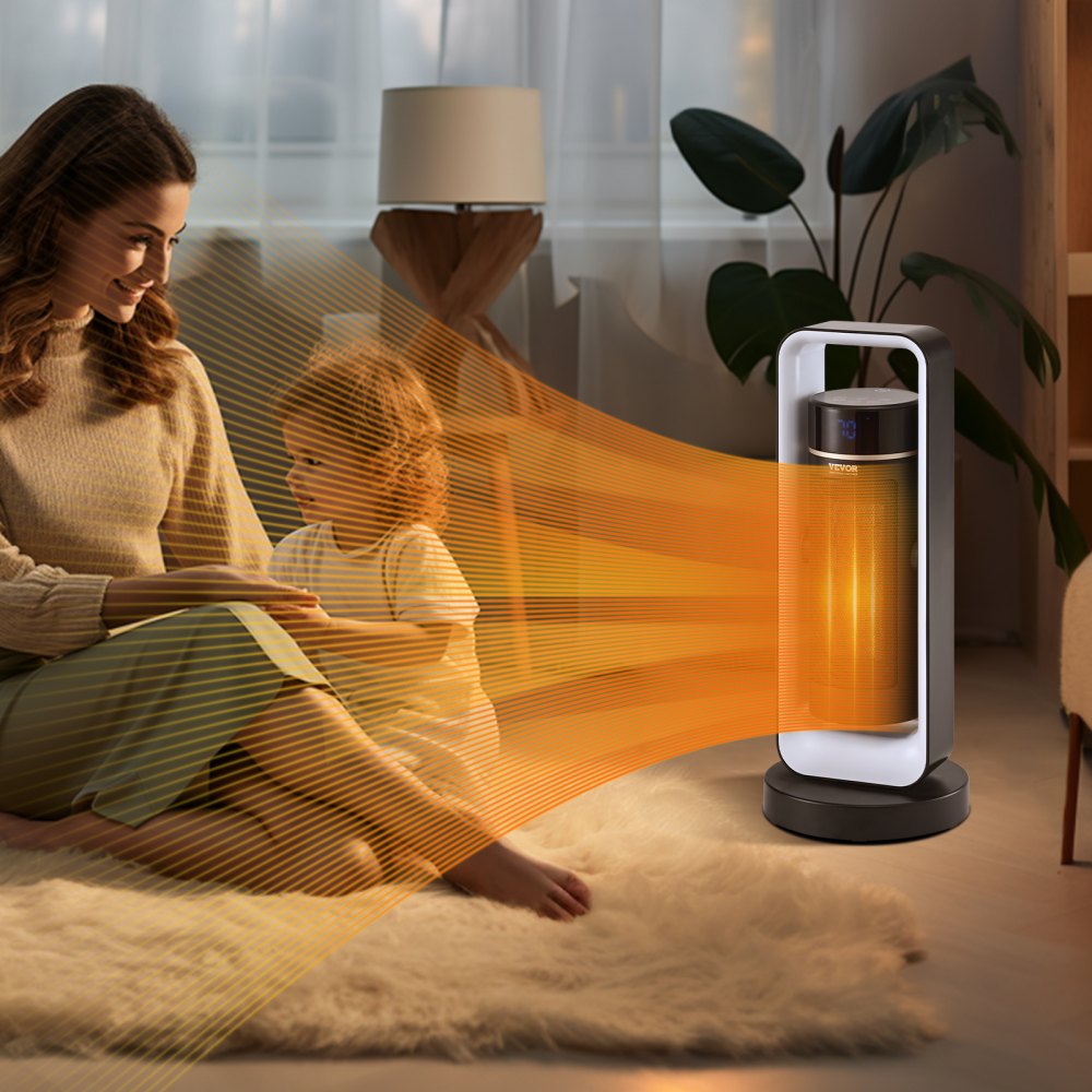 VEVOR Electric Space Heater with Thermostat Remote Control, 1000W/1500W 2-Level Adjustable Quiet Ceramic Heater Fan, 20 in Tip-Over Shutdown Overheat Protection Small Heaters for Office Room Desk Indo 