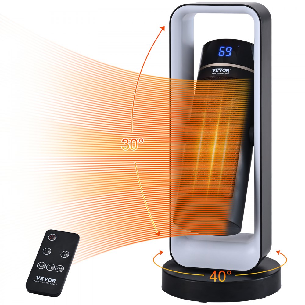VEVOR Electric Space Heater with Thermostat Remote Control, 1000W/1500W 2-Level Adjustable Quiet Ceramic Heater Fan, 20 in Tip-Over Shutdown Overheat Protection Small Heaters for Office Room Desk Indo 