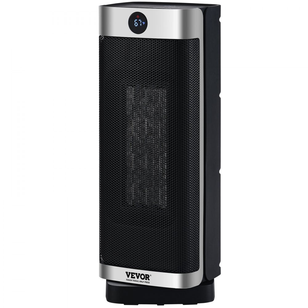 VEVOR Electric Space Heater with Thermostat Remote Control, 2-Level Adjustable Quiet Ceramic Heater Fan, 16in Tip-Over Overheat Protection Small Heaters Built-in Filter for Office Room Desk Indoor Use 