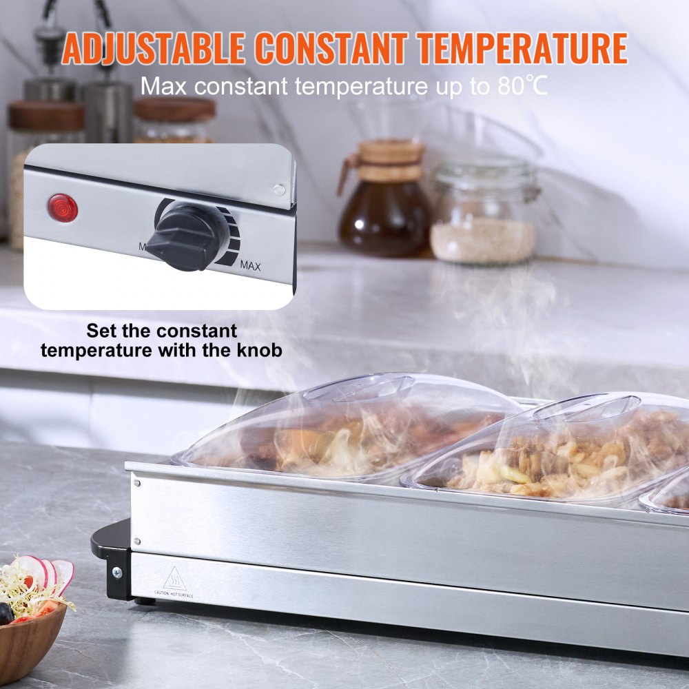 VEVOR Electric Buffet Server & Food Warmer, 25.6" x 15" Portable Stainless Steel Chafing Dish Set with Temp Control & Oven-Safe Pan, Perfect for Catering, Parties, Events, Entertaining, Silver, ETL 