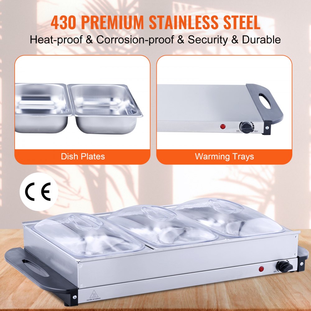 VEVOR Electric Buffet Server & Food Warmer, 25.6" x 15" Portable Stainless Steel Chafing Dish Set with Temp Control & Oven-Safe Pan, Perfect for Catering, Parties, Events, Entertaining, Silver, ETL 