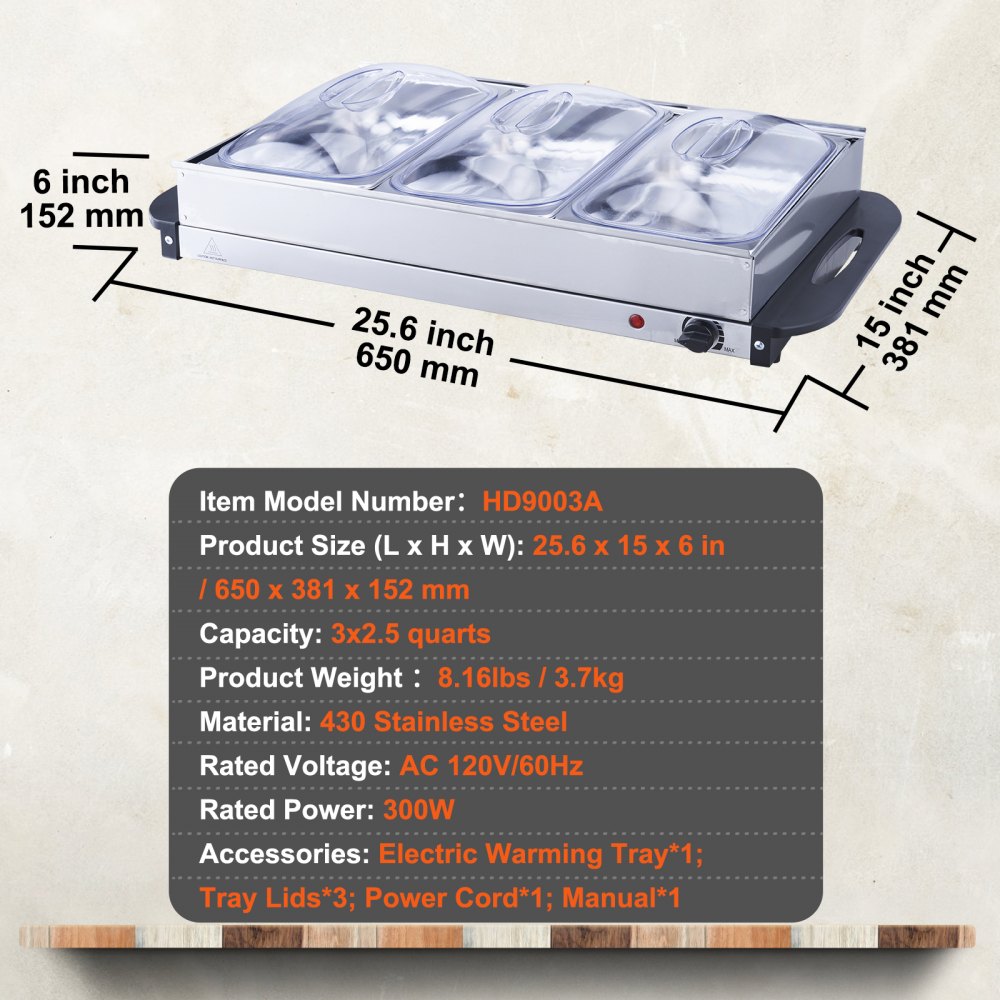 VEVOR Electric Buffet Server & Food Warmer, 25.6" x 15" Portable Stainless Steel Chafing Dish Set with Temp Control & Oven-Safe Pan, Perfect for Catering, Parties, Events, Entertaining, Silver, ETL 