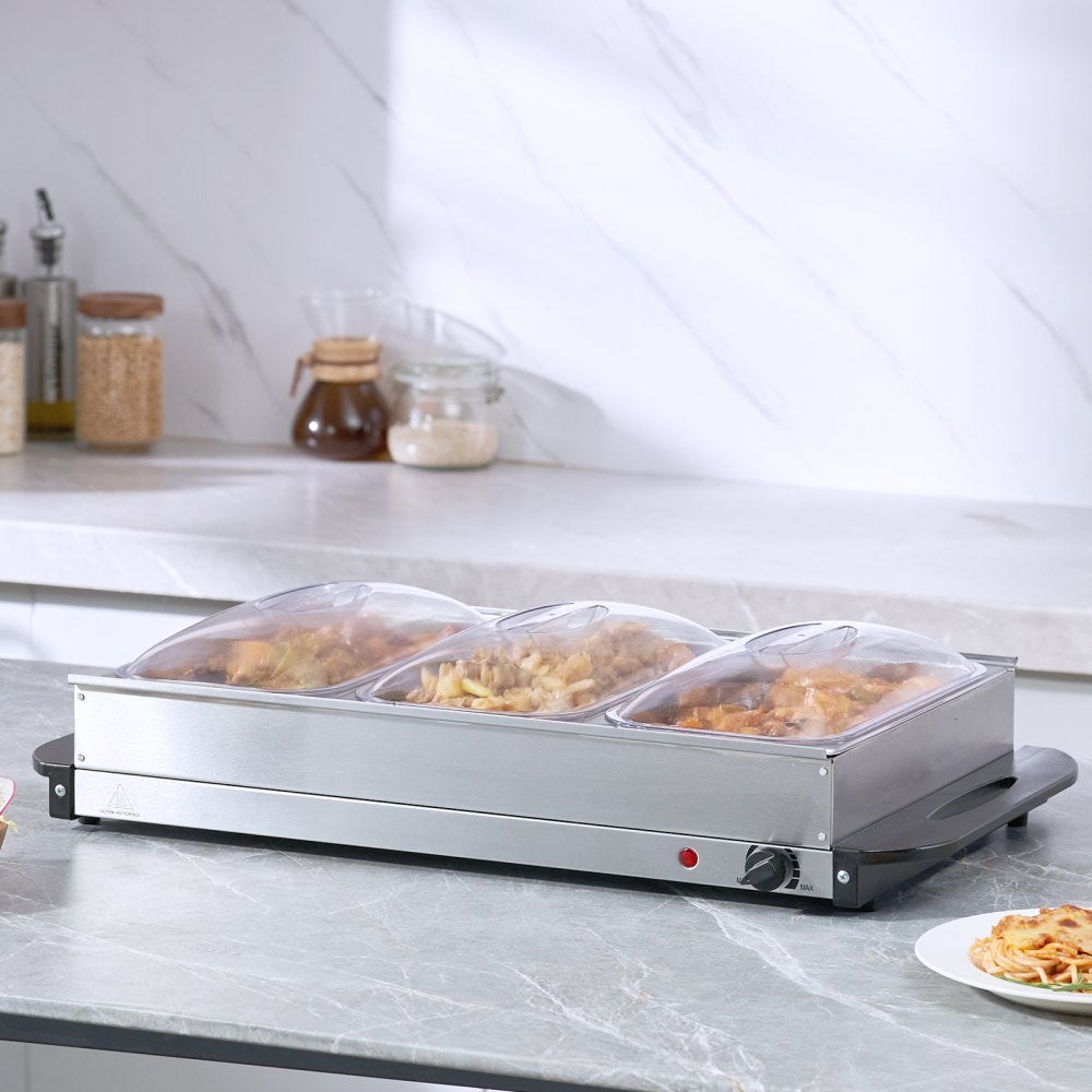 VEVOR Electric Buffet Server & Food Warmer, 25.6" x 15" Portable Stainless Steel Chafing Dish Set with Temp Control & Oven-Safe Pan, Perfect for Catering, Parties, Events, Entertaining, Silver, ETL 