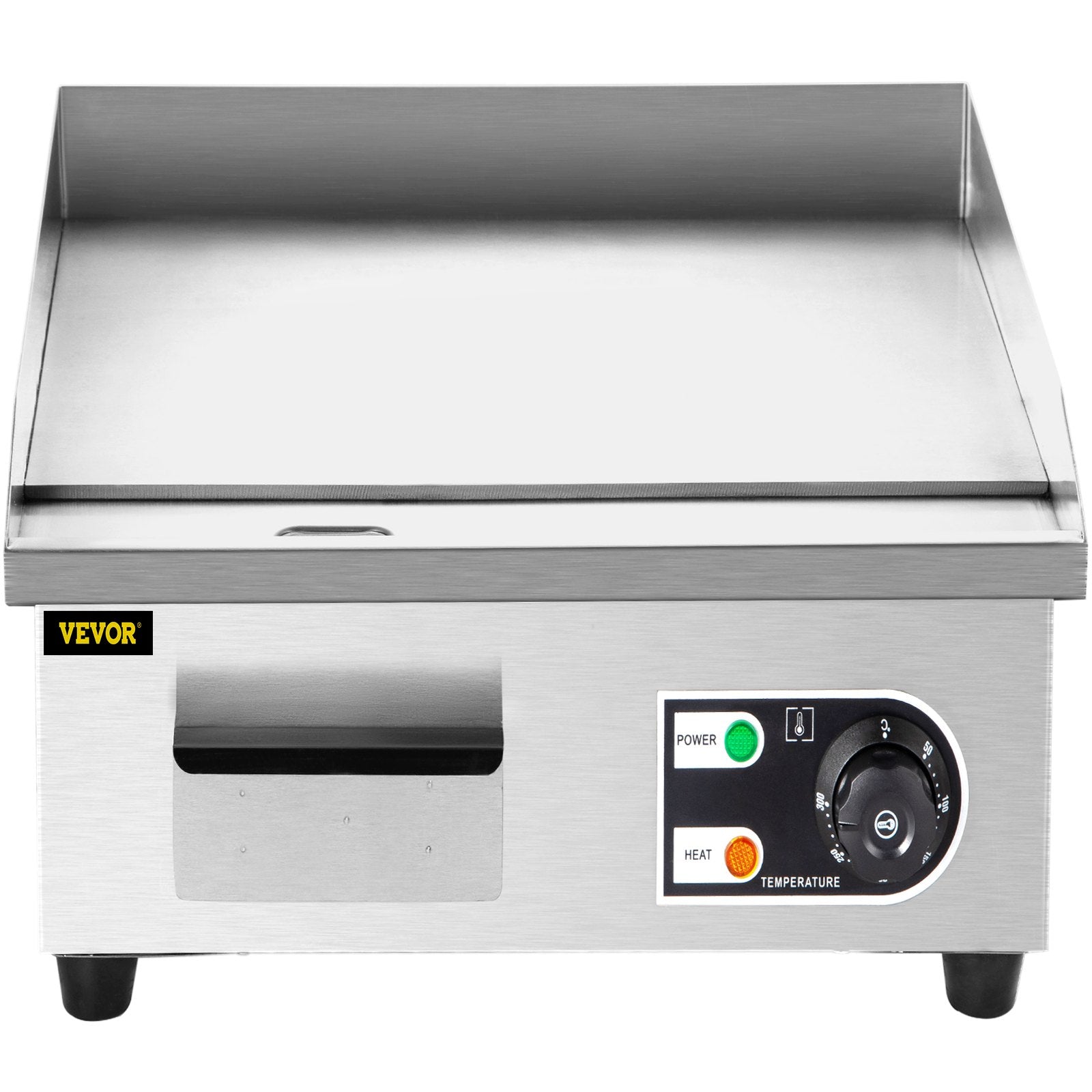 VEVOR 14\" Electric Countertop Flat Top Griddle 110V 1500W Non-Stick Commercial Electric Griddles Restaurant Teppanyaki Grill Stainless Steel Adjustable Temperature Control 122°F-572°F, Sliver 
