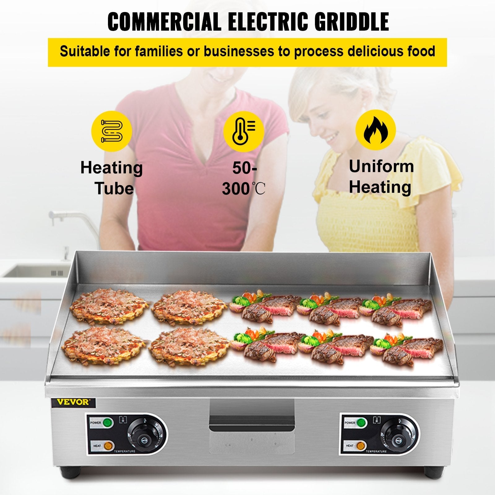 3000W 30" Electric Countertop Griddle Stainless steel Adjustable Temp Control Commercial Restaurant Grill 