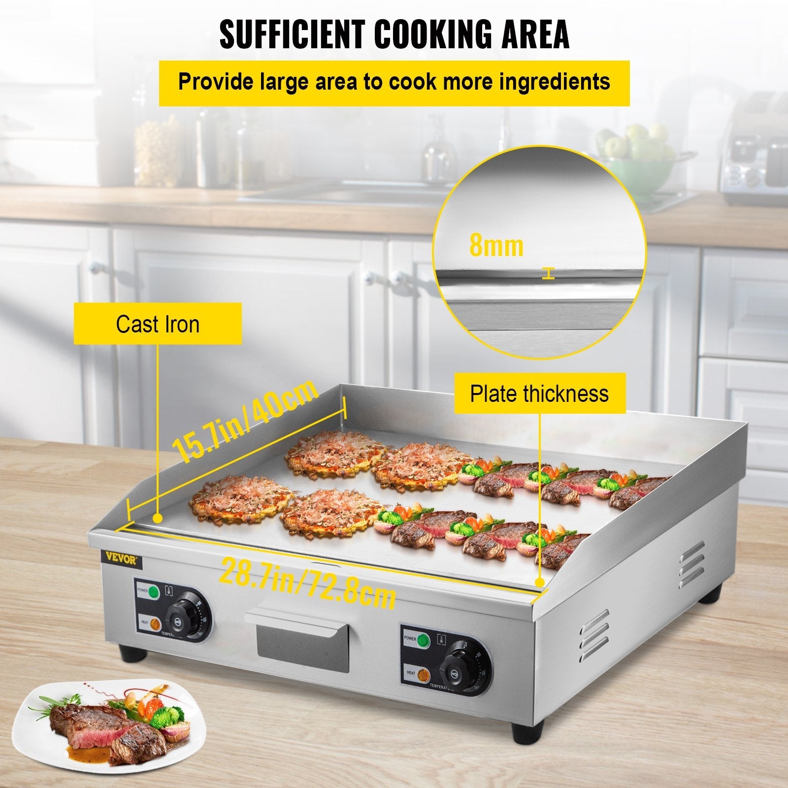 3000W 30" Electric Countertop Griddle Stainless steel Adjustable Temp Control Commercial Restaurant Grill 
