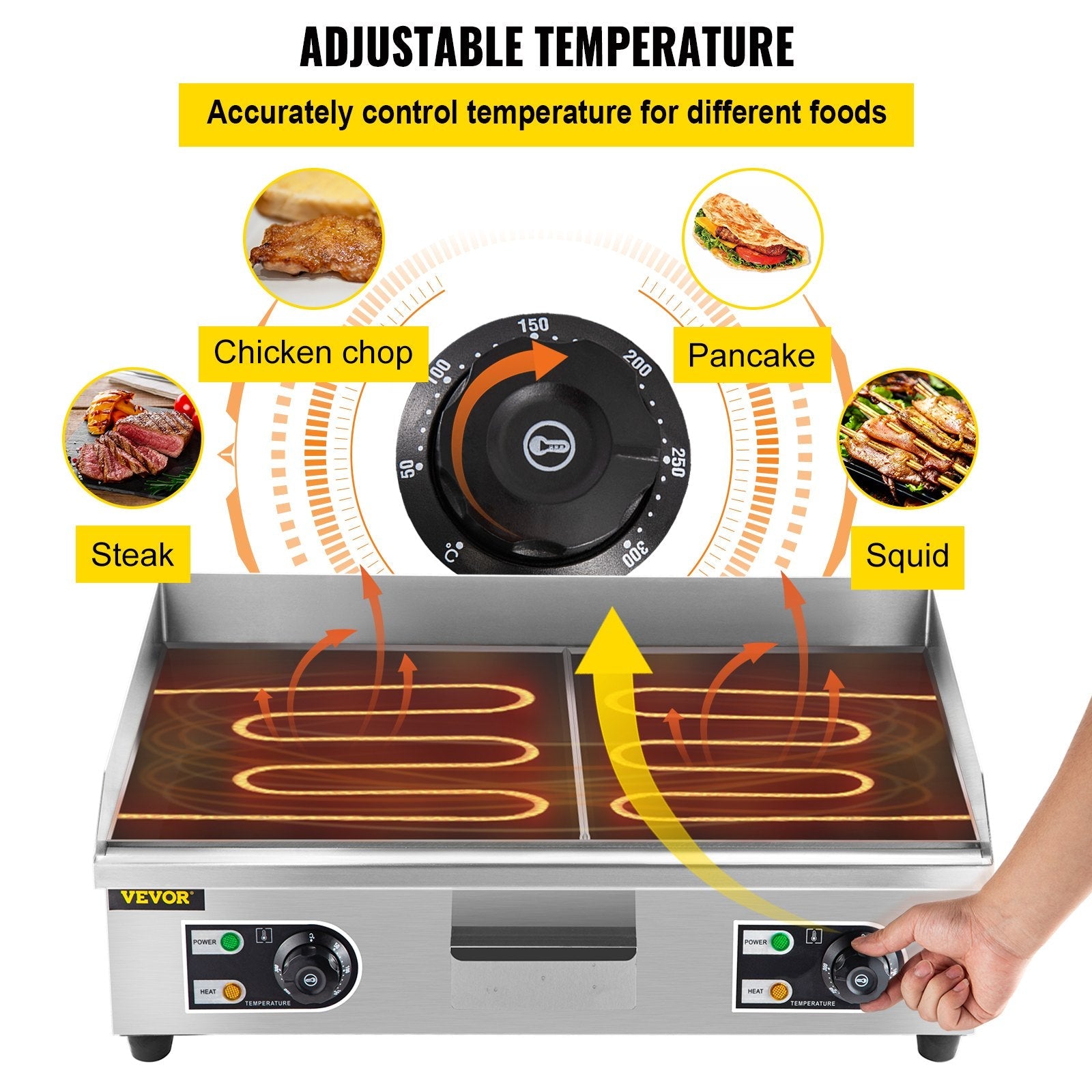 3000W 30" Electric Countertop Griddle Stainless steel Adjustable Temp Control Commercial Restaurant Grill 