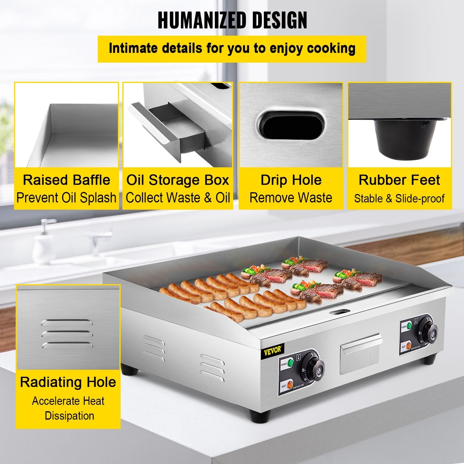 3000W 30" Electric Countertop Griddle Stainless steel Adjustable Temp Control Commercial Restaurant Grill 