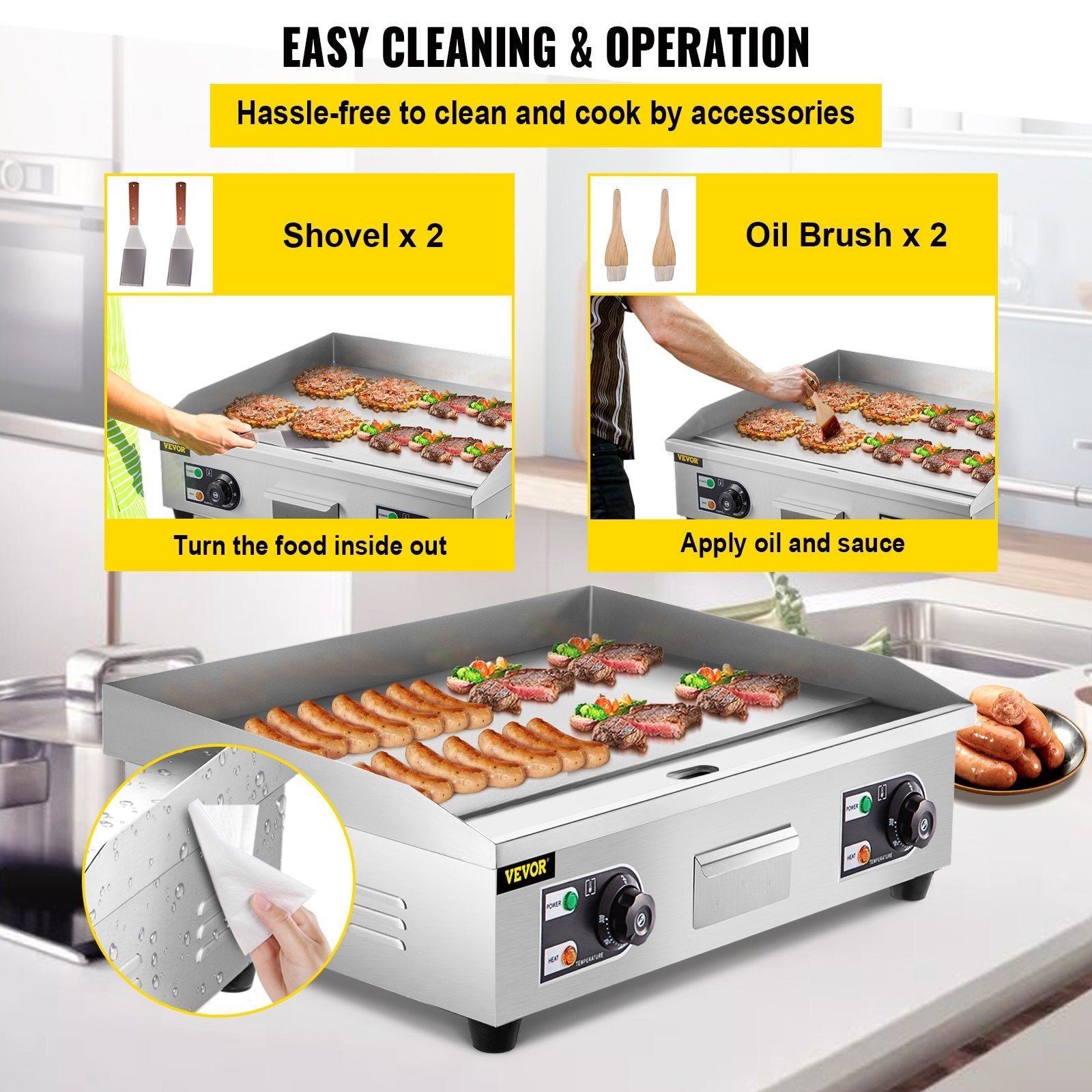 3000W 30" Electric Countertop Griddle Stainless steel Adjustable Temp Control Commercial Restaurant Grill 