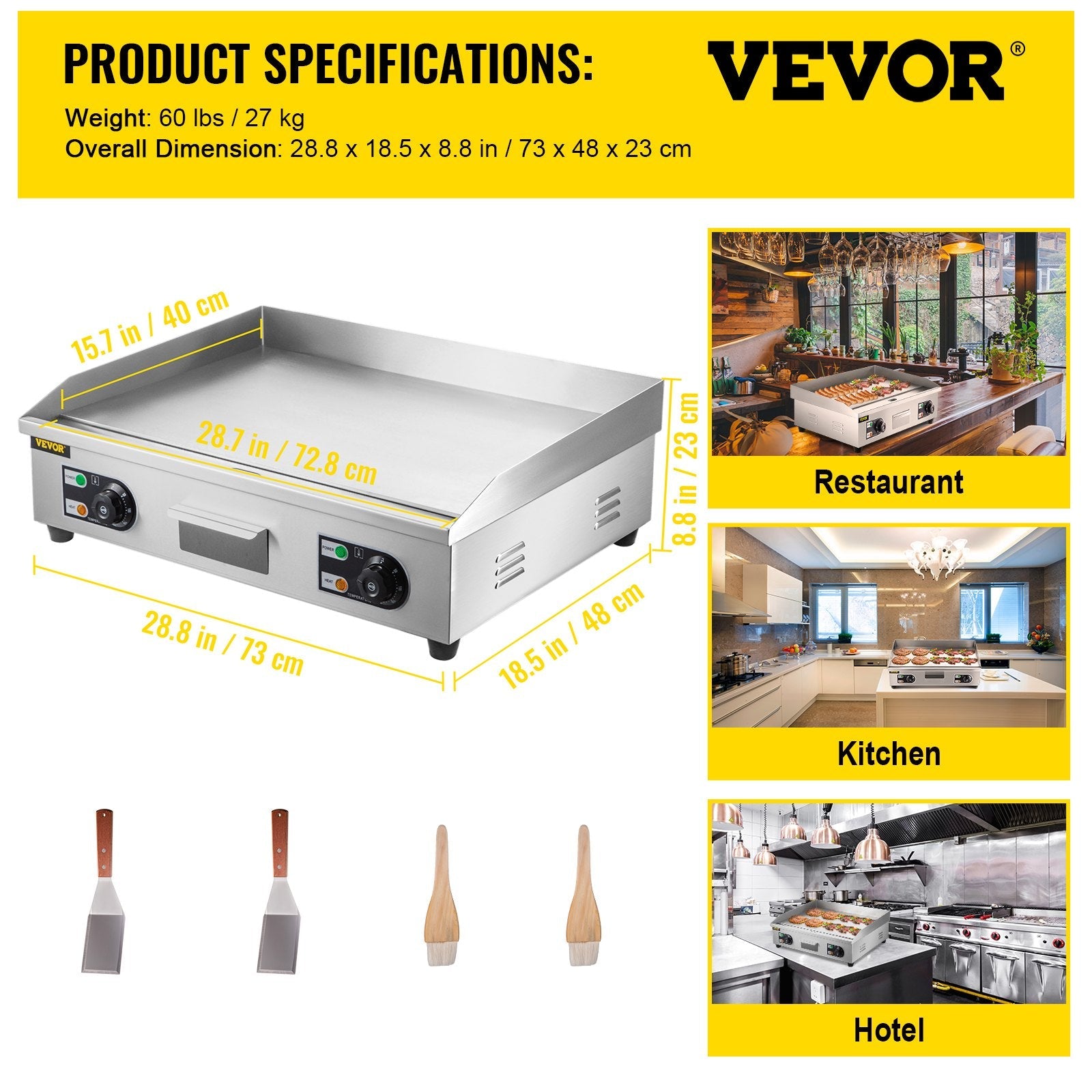 3000W 30" Electric Countertop Griddle Stainless steel Adjustable Temp Control Commercial Restaurant Grill 