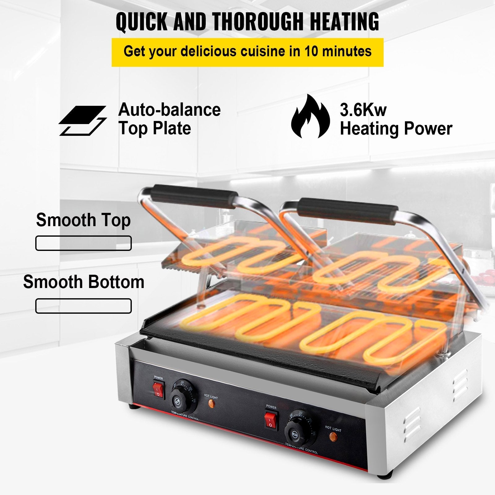 3600W Electric Bread Twin Grill Sandwich Bread Toaster Press Maker 
