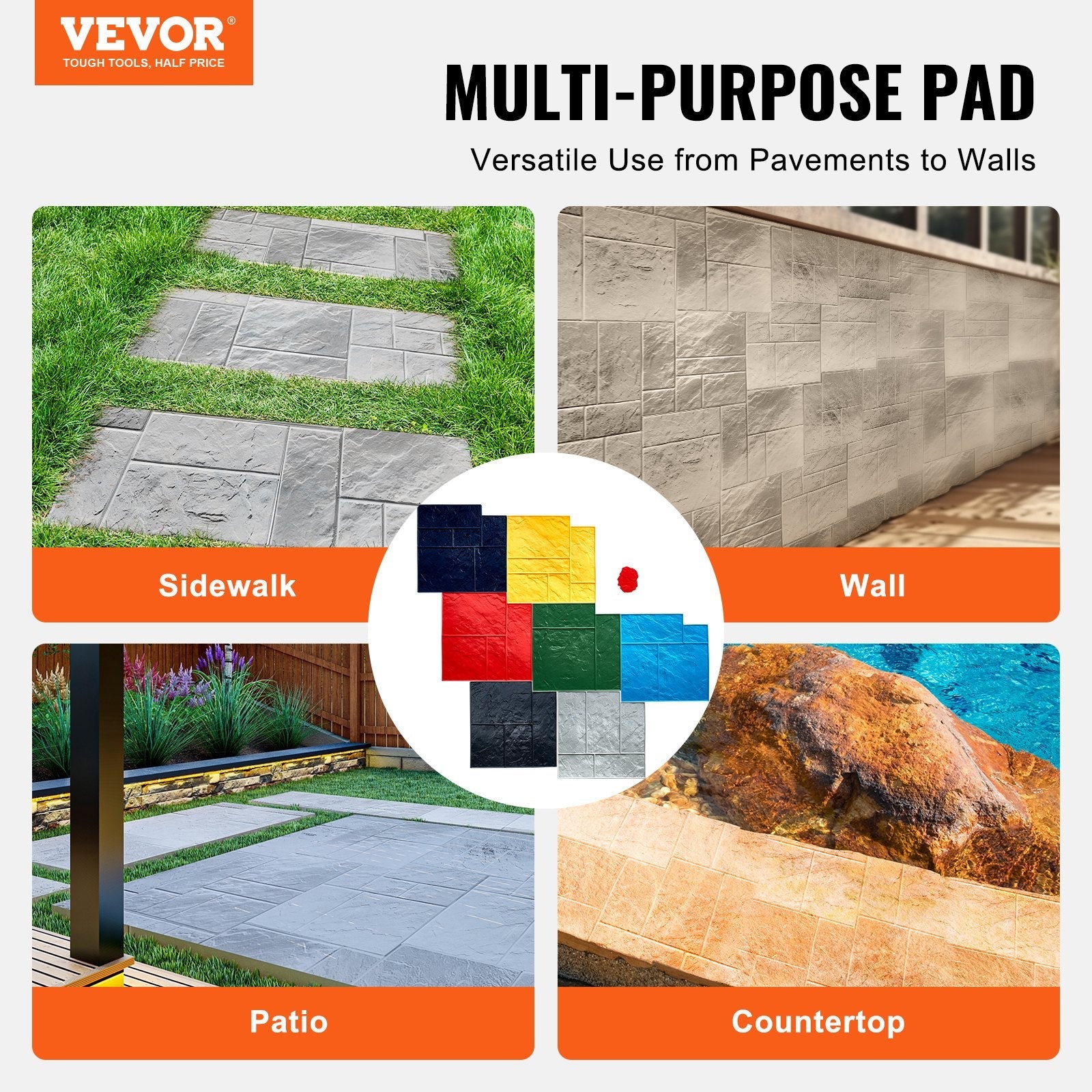 VEVOR Concrete Stamps Mat 24 in 7 pcs Texturing Skin Polyurethane Texture Molds 
