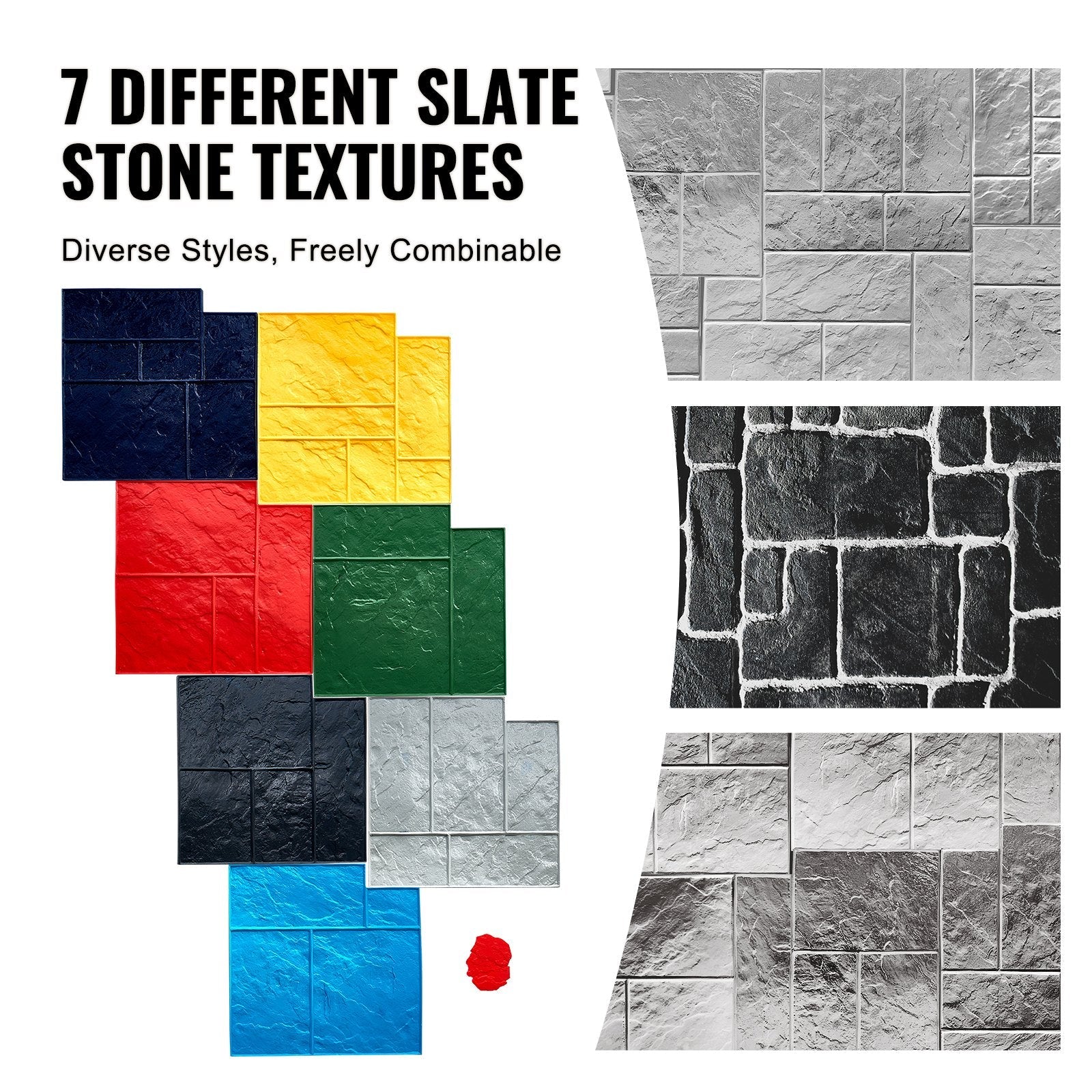 VEVOR Concrete Stamps Mat 24 in 7 pcs Texturing Skin Polyurethane Texture Molds 