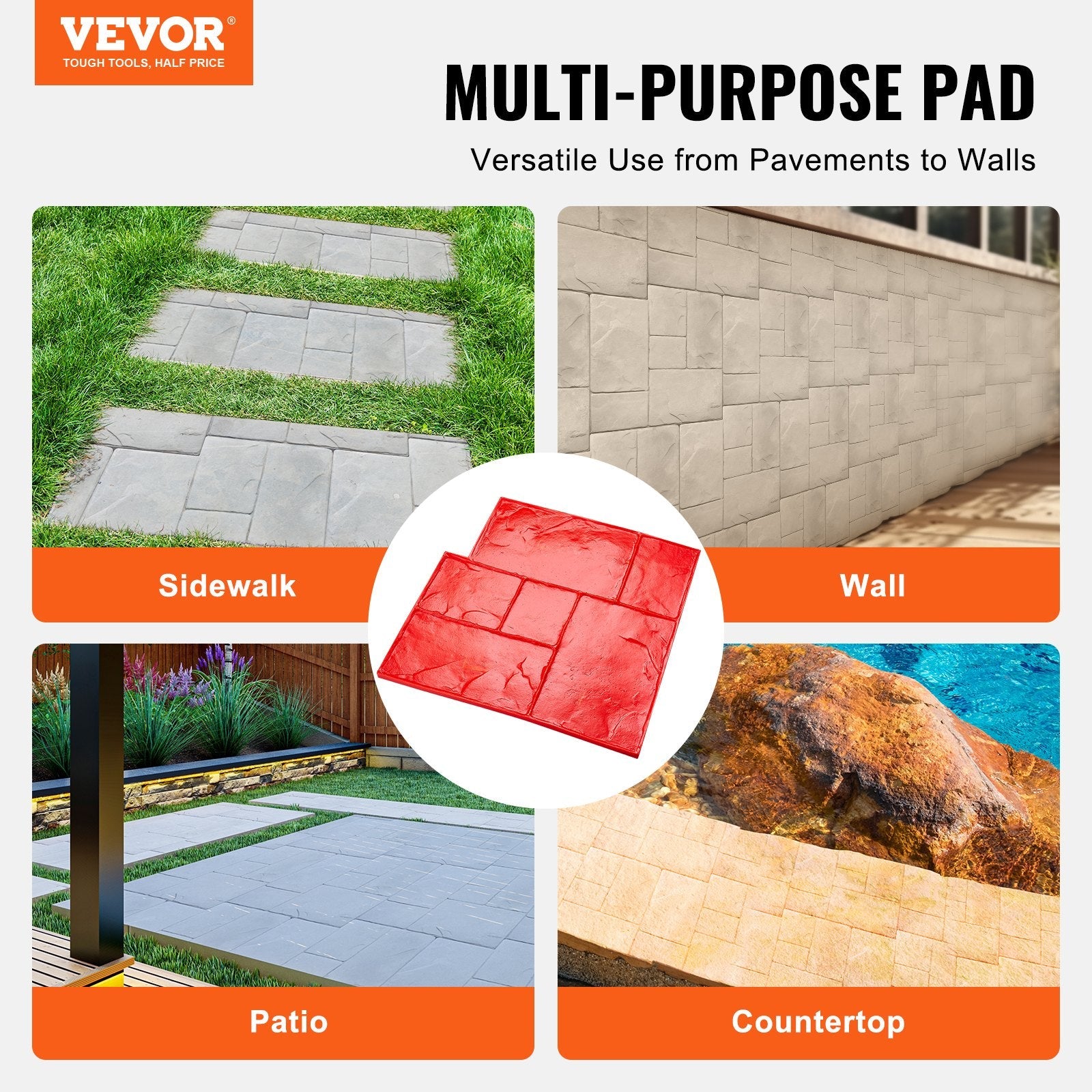 VEVOR Concrete Stamps Mat 24 x 24 in Texturing Skin Polyurethane Stamp Molds 