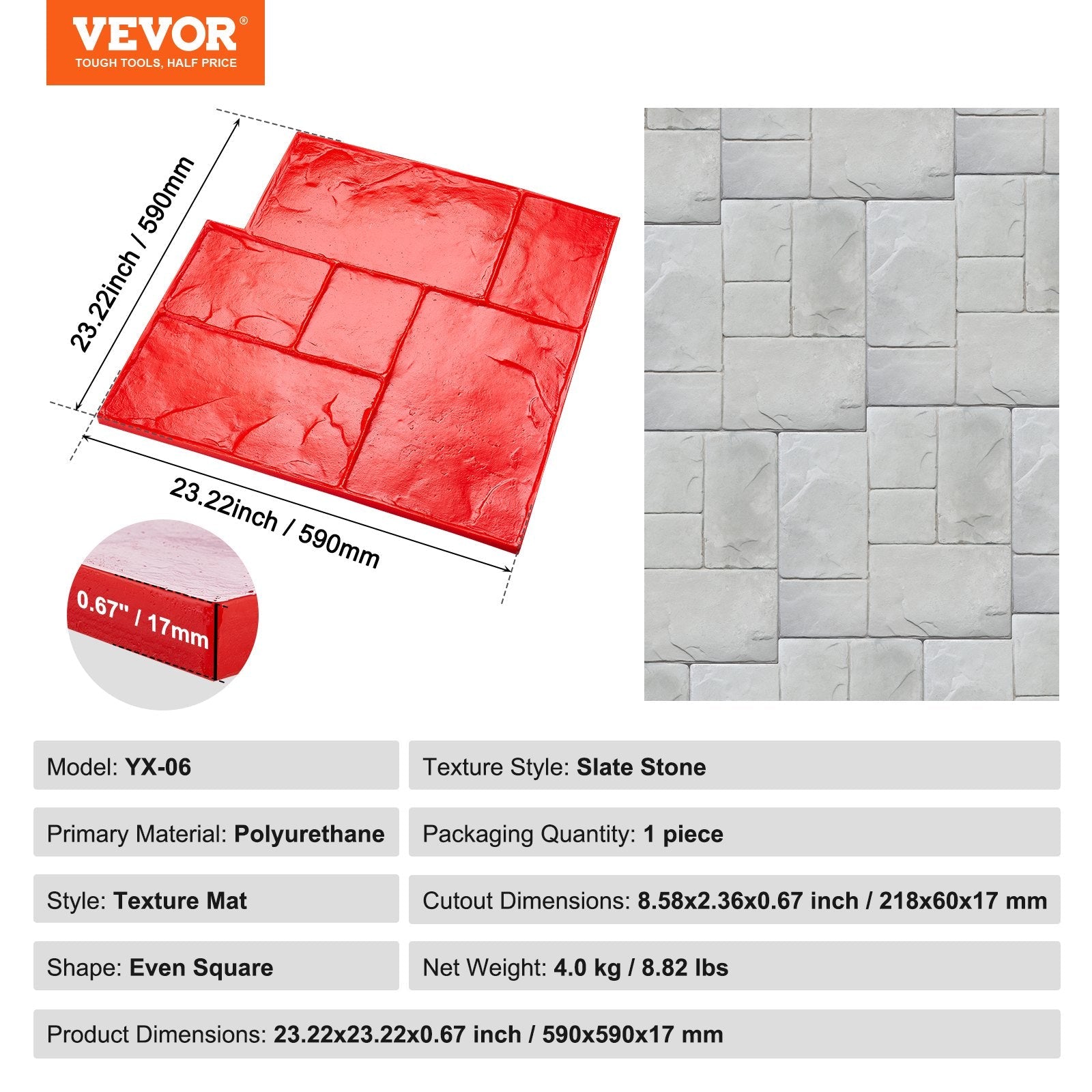 VEVOR Concrete Stamps Mat 24 x 24 in Texturing Skin Polyurethane Stamp Molds 
