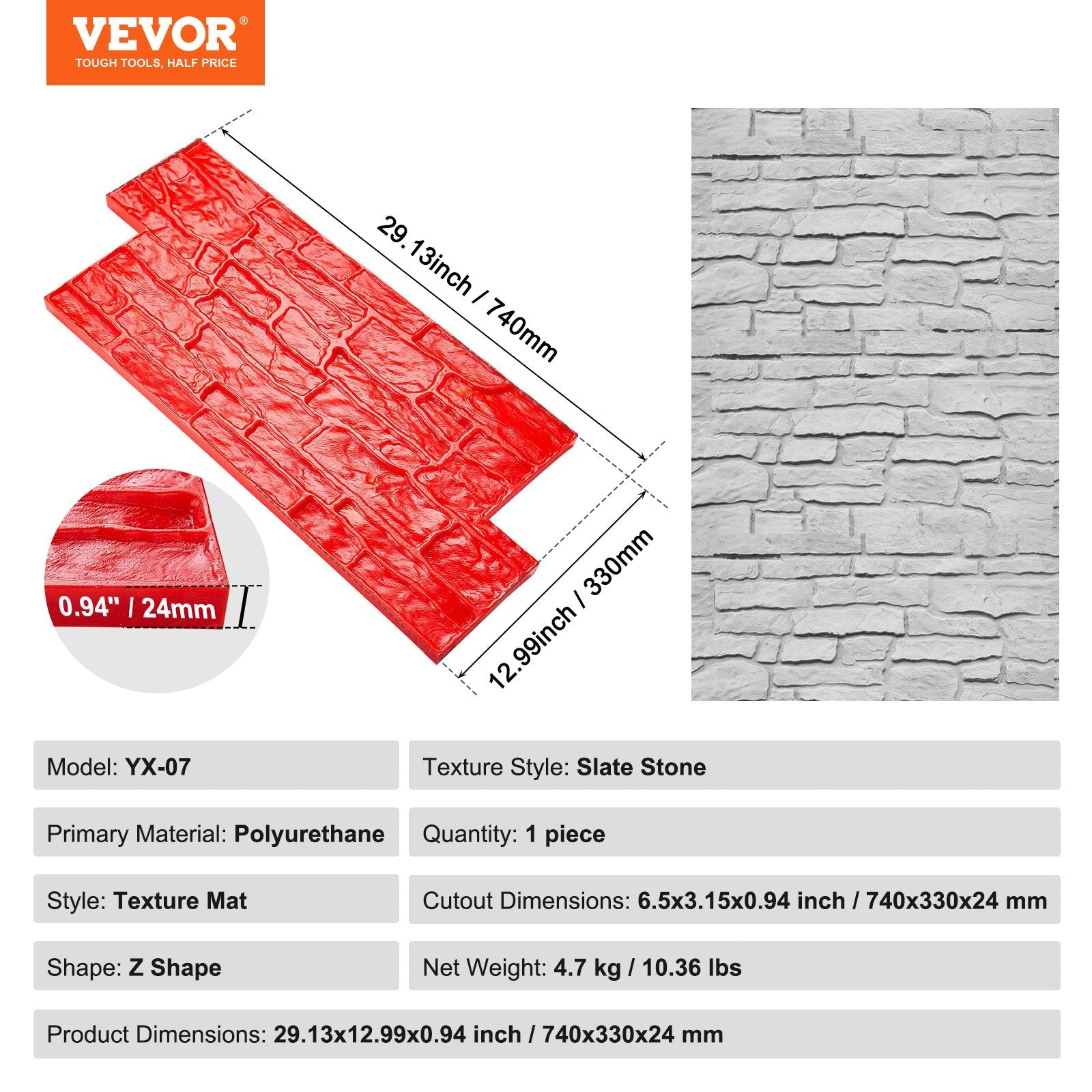 VEVOR Concrete Stamps Mat 28 x 12 in Texturing Skin Polyurethane Stamp Texture 
