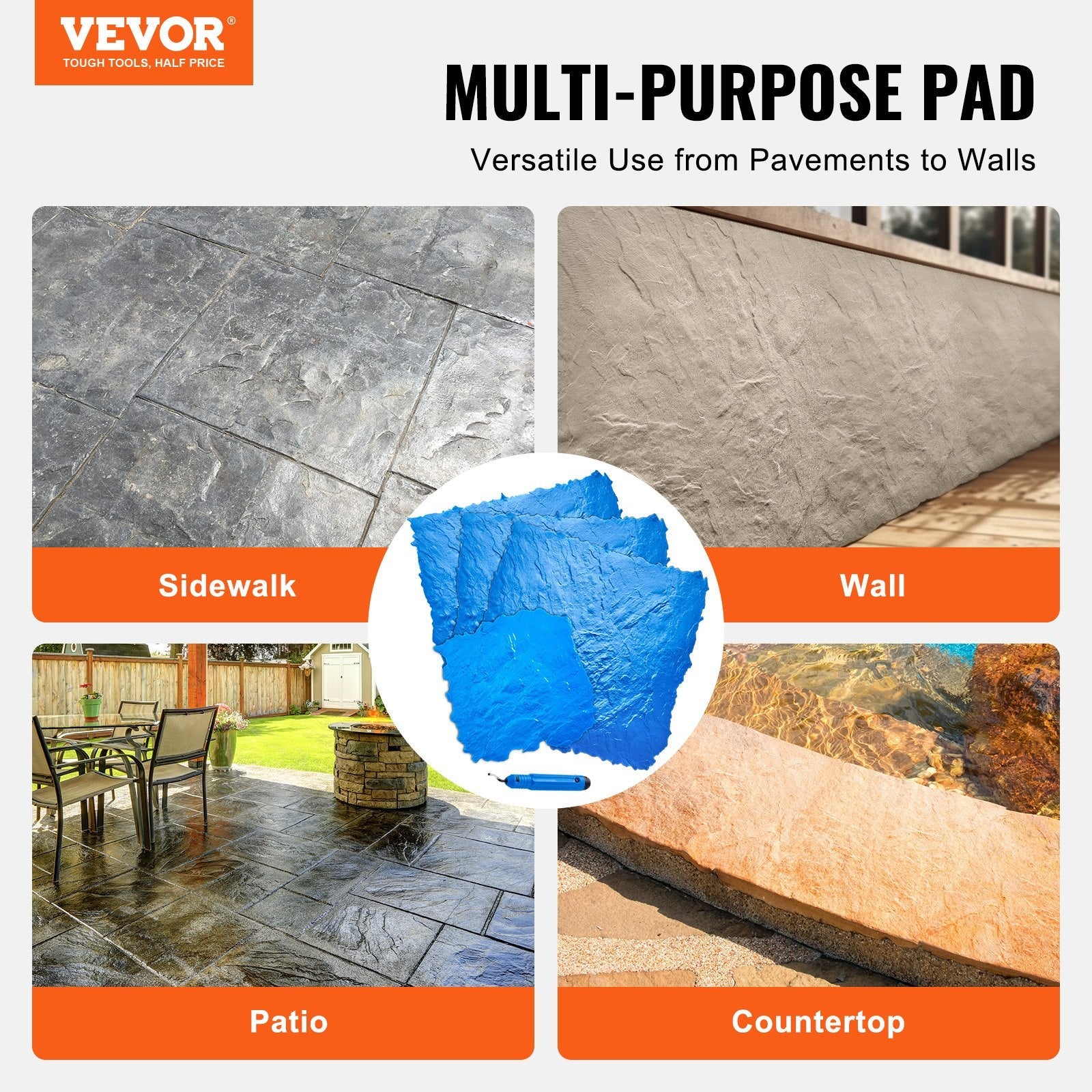 VEVOR Concrete Stamps Mat 36 in & 18 in 4 pcs Texturing Skin Polyurethane Molds 