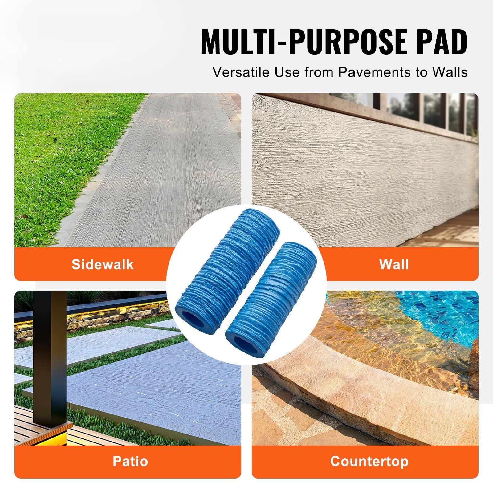 VEVOR Concrete Stamps 8-1/2 x 3 in & 7-1/2 x 2 in Polyurethane Stamp Roller Mat 