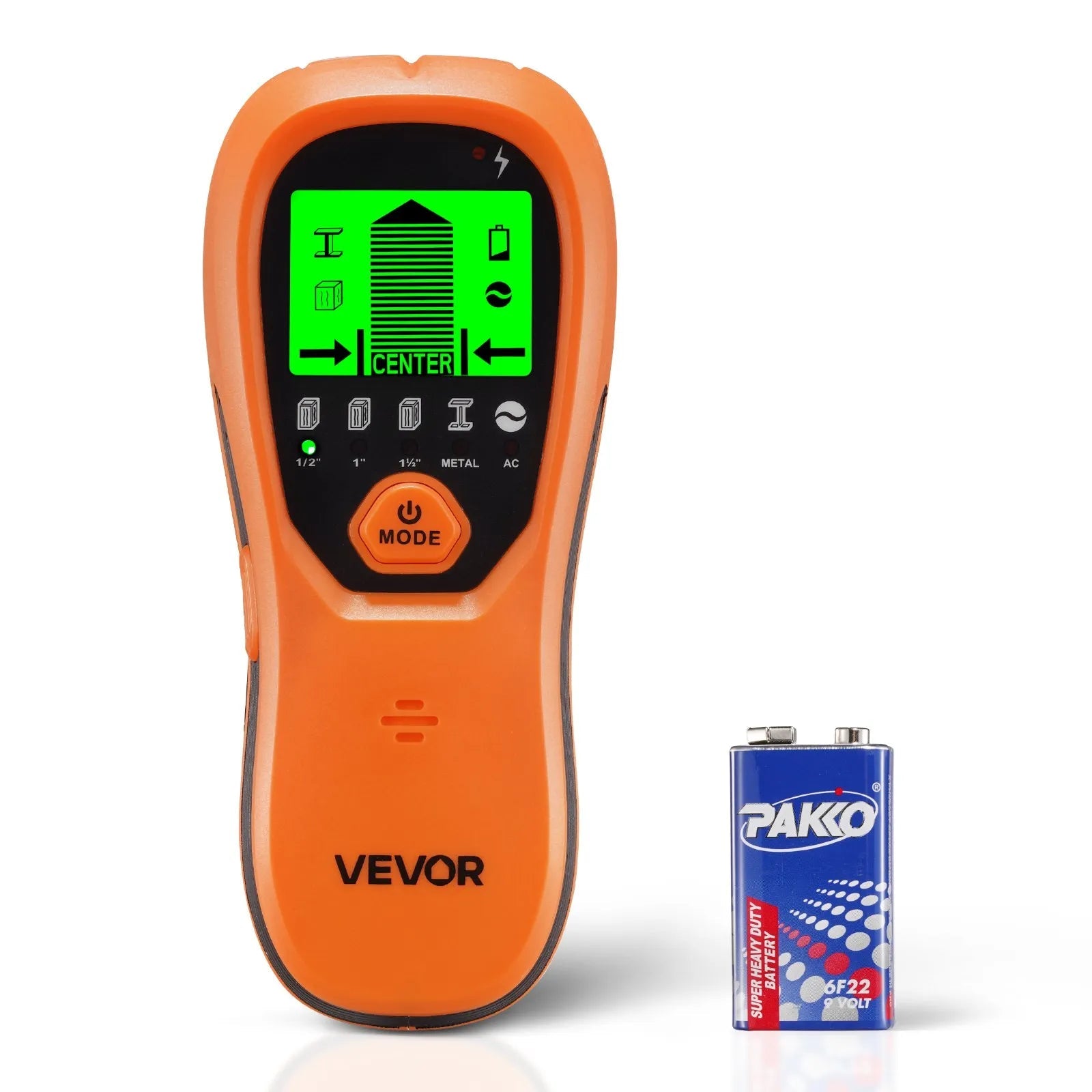 VEVOR Stud Finder Wall Scanner, 5 in 1, Electronic Wall Stud Detector with Smart Sensor, High-Definition LCD Display and Audio Alarm, for the Center and Edge of Metal, AC Wire, Joists, Pipes, Orange 