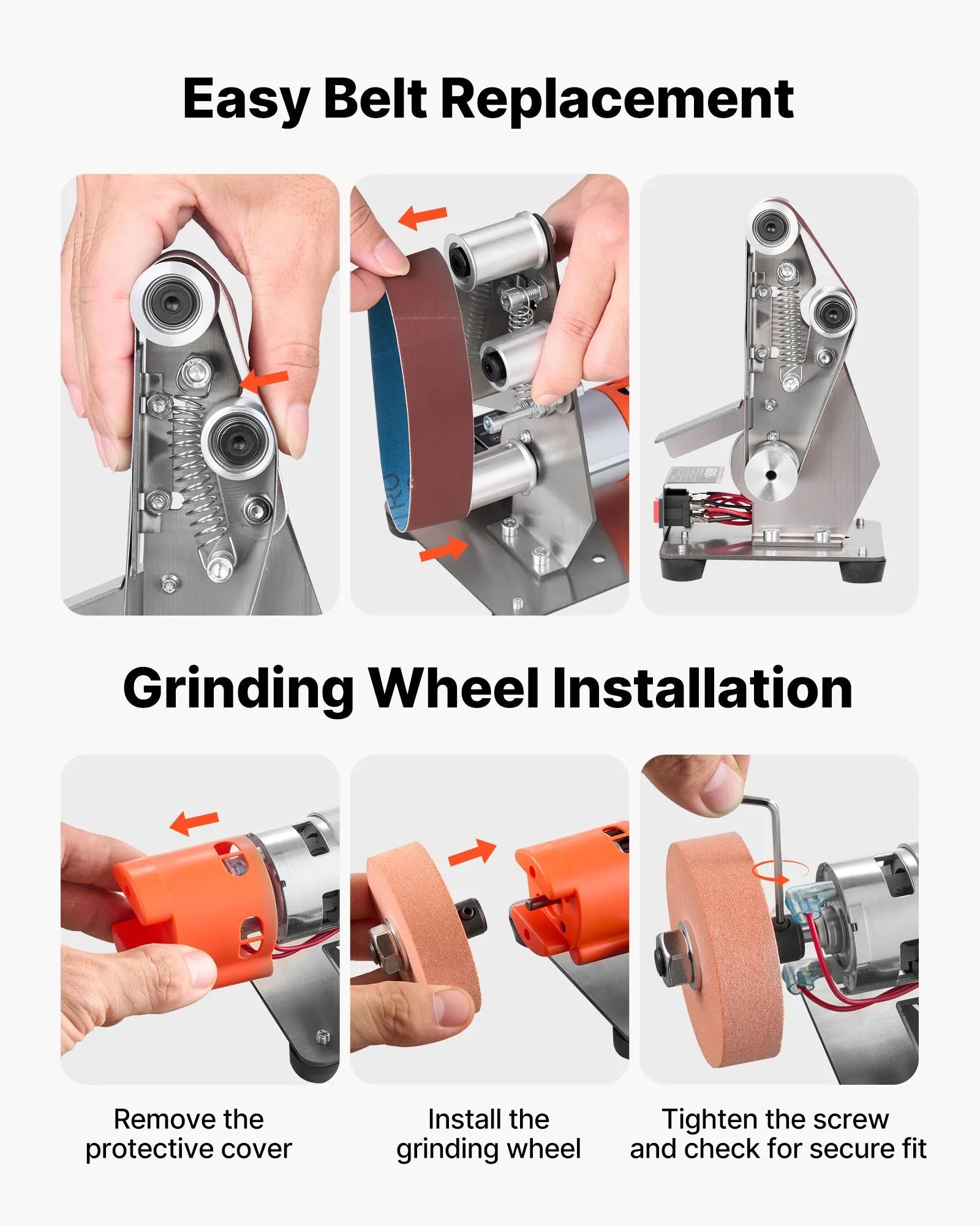 VEVOR 3-in-1 Mini Belt Sander, 13" x 1.2" Sanding Belt, 2.75" Grinding & Polishing Wheel Combo, 7-Speed Adjustable with Forward/Reverse Control for Woodworking, Jewelry Making, Knife Sharpening 