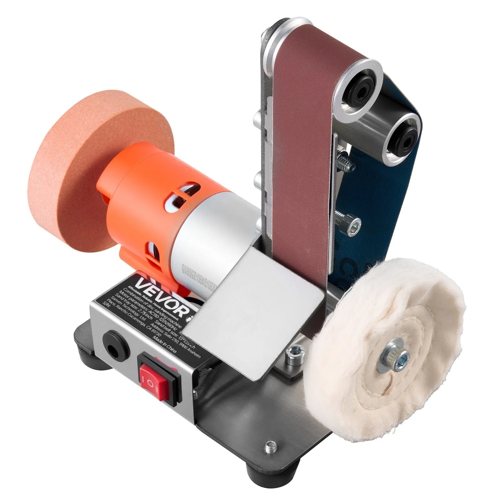 VEVOR 3-in-1 Mini Belt Sander, 13" x 1.2" Sanding Belt, 2.75" Grinding & Polishing Wheel Combo, 7-Speed Adjustable with Forward/Reverse Control for Woodworking, Jewelry Making, Knife Sharpening 