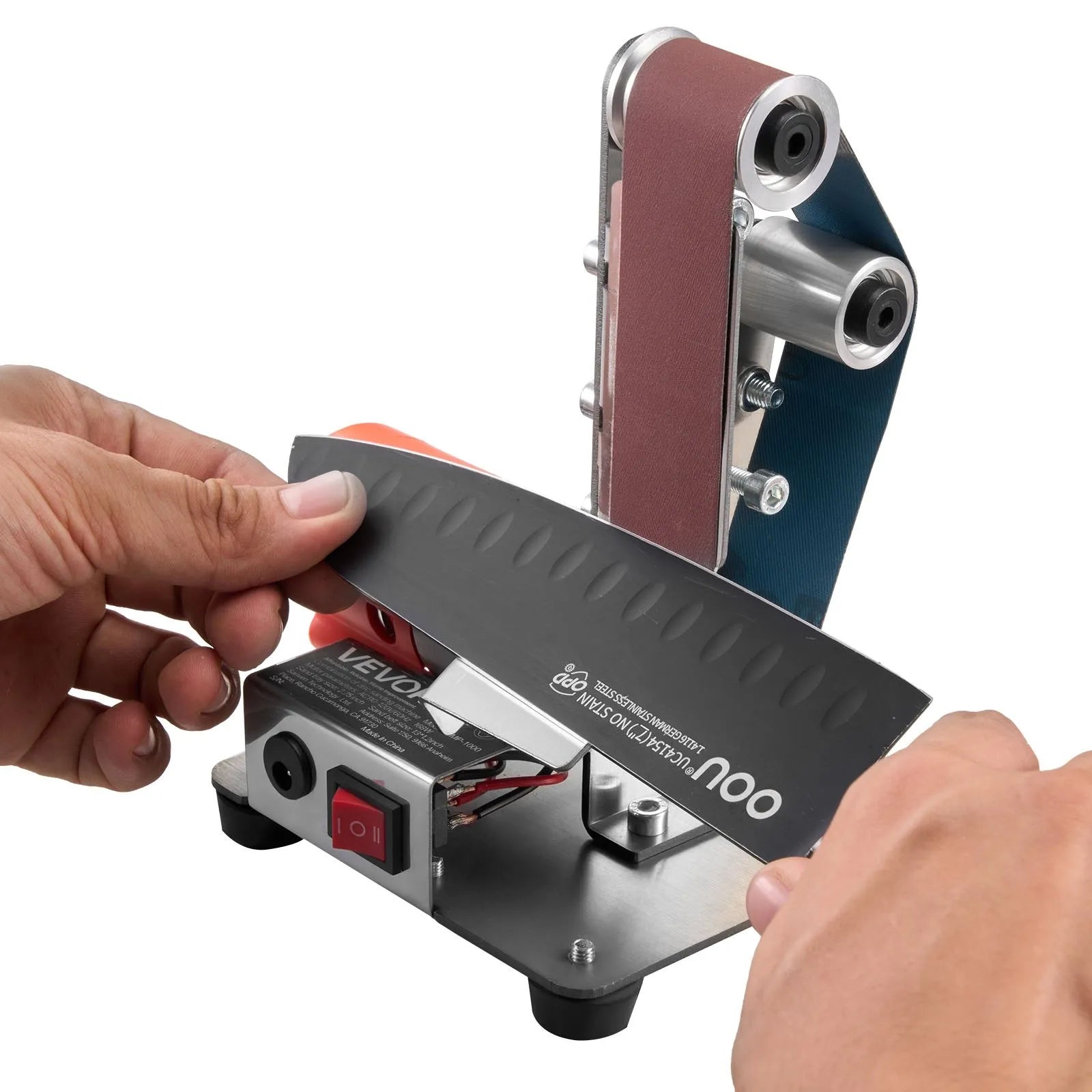 VEVOR 3-in-1 Mini Belt Sander, 13" x 1.2" Sanding Belt, 2.75" Grinding & Polishing Wheel Combo, 7-Speed Adjustable with Forward/Reverse Control for Woodworking, Jewelry Making, Knife Sharpening 