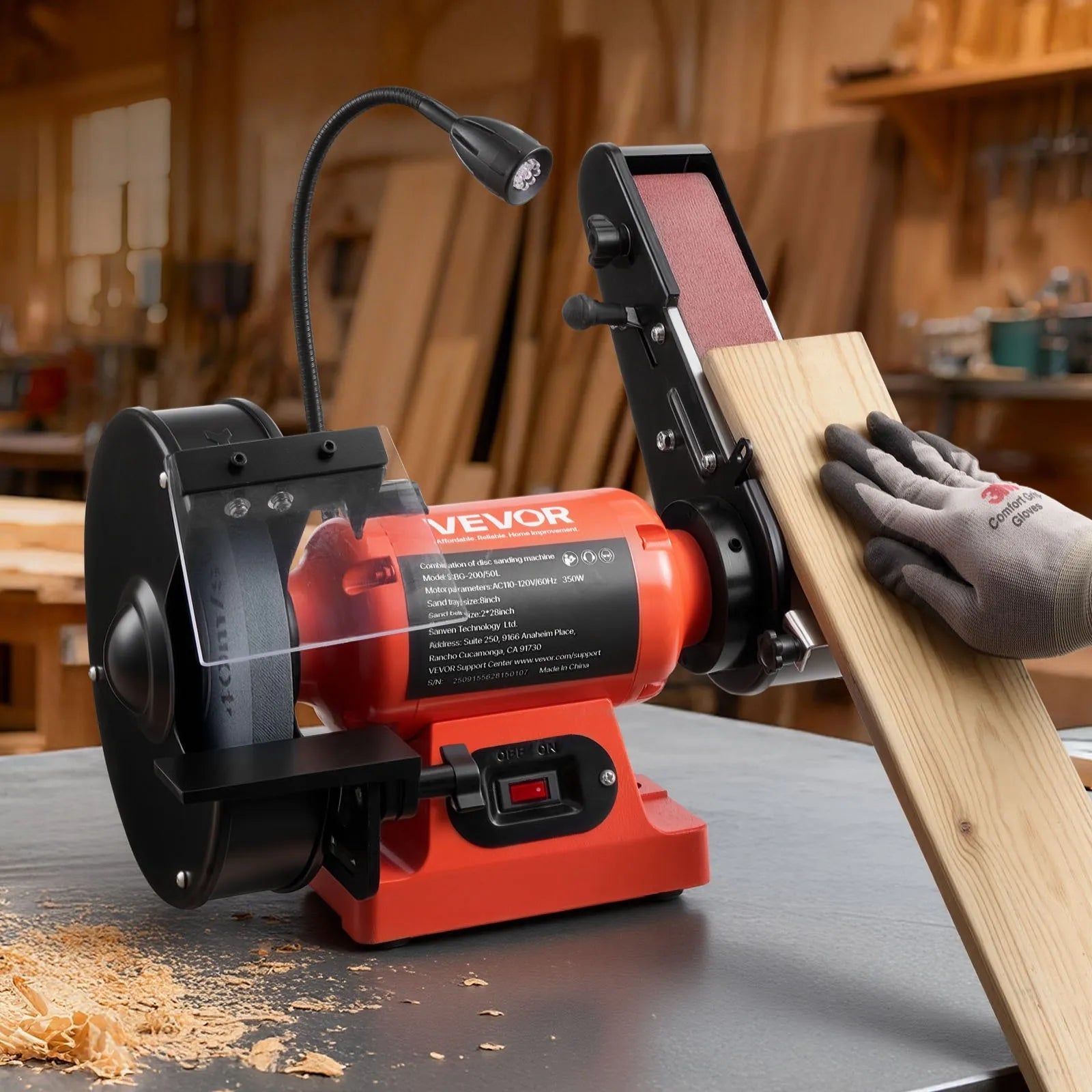 VEVOR 8" Bench Grinder & 2" x 28" Belt Sander Combo, 350W Professional Grinding Sanding Machine with LED Work Light & Protective Eye Shield for Metalworking, Woodworking, Knife Sharpening 