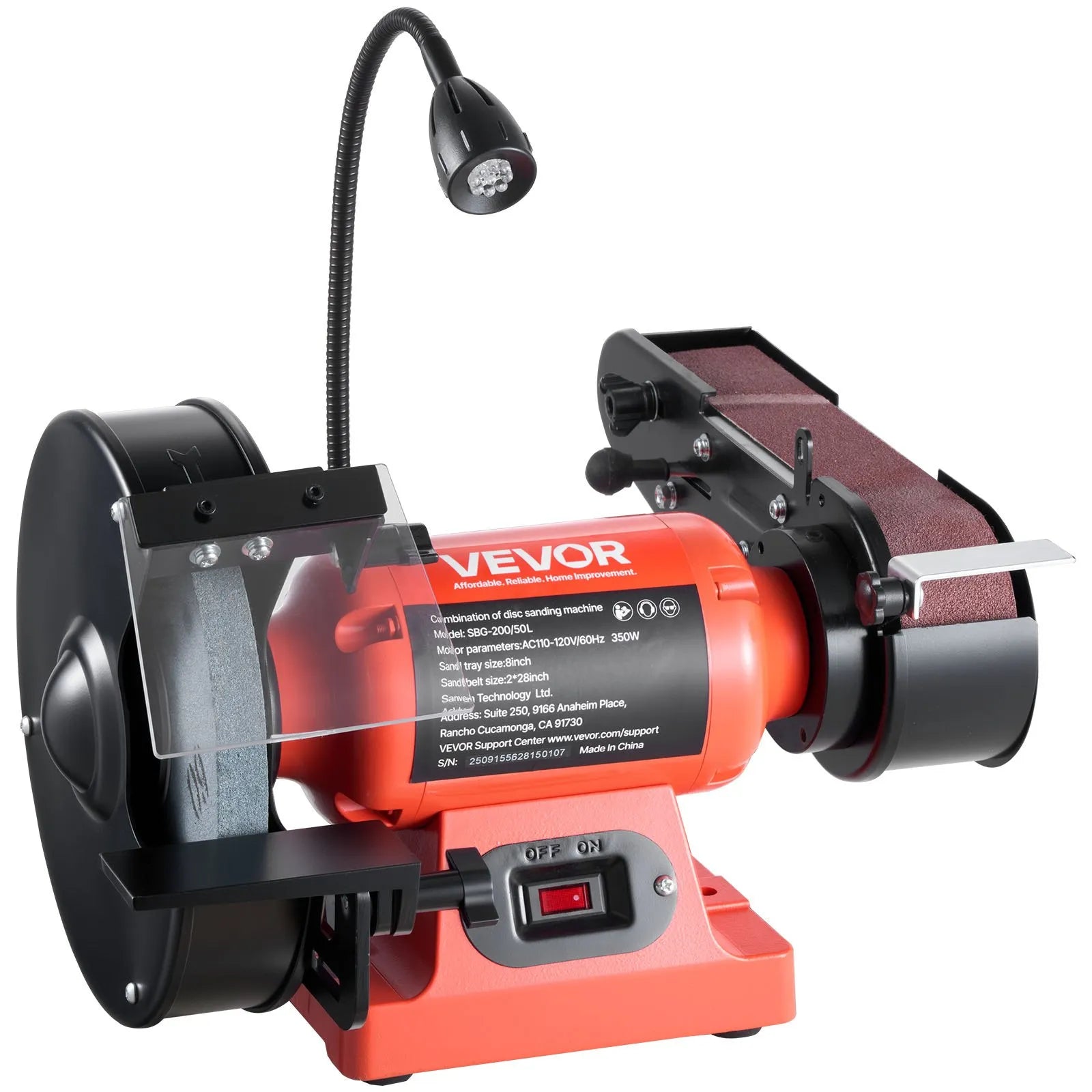 VEVOR 8" Bench Grinder & 2" x 28" Belt Sander Combo, 350W Professional Grinding Sanding Machine with LED Work Light & Protective Eye Shield for Metalworking, Woodworking, Knife Sharpening 