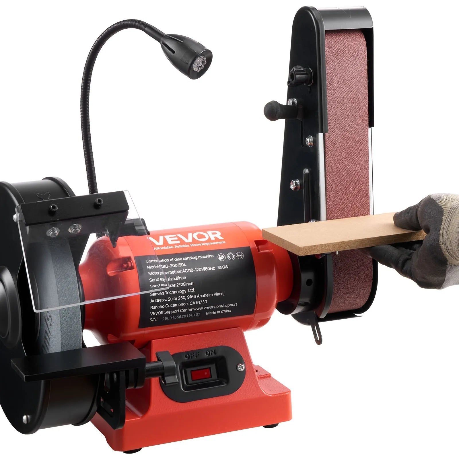 VEVOR 8" Bench Grinder & 2" x 28" Belt Sander Combo, 350W Professional Grinding Sanding Machine with LED Work Light & Protective Eye Shield for Metalworking, Woodworking, Knife Sharpening 