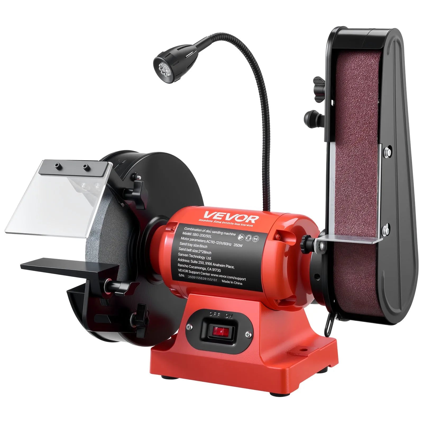 VEVOR 8" Bench Grinder & 2" x 28" Belt Sander Combo, 350W Professional Grinding Sanding Machine with LED Work Light & Protective Eye Shield for Metalworking, Woodworking, Knife Sharpening 