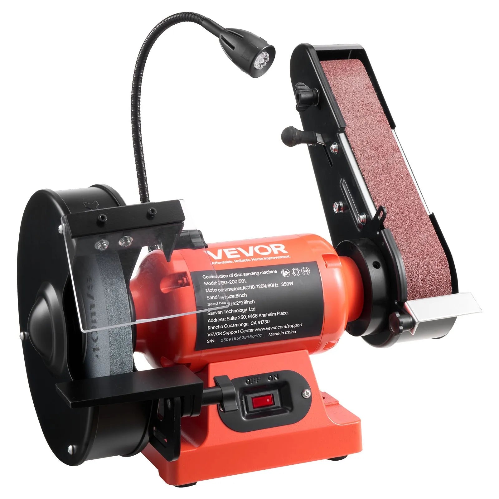 VEVOR 8" Bench Grinder & 2" x 28" Belt Sander Combo, 350W Professional Grinding Sanding Machine with LED Work Light & Protective Eye Shield for Metalworking, Woodworking, Knife Sharpening 